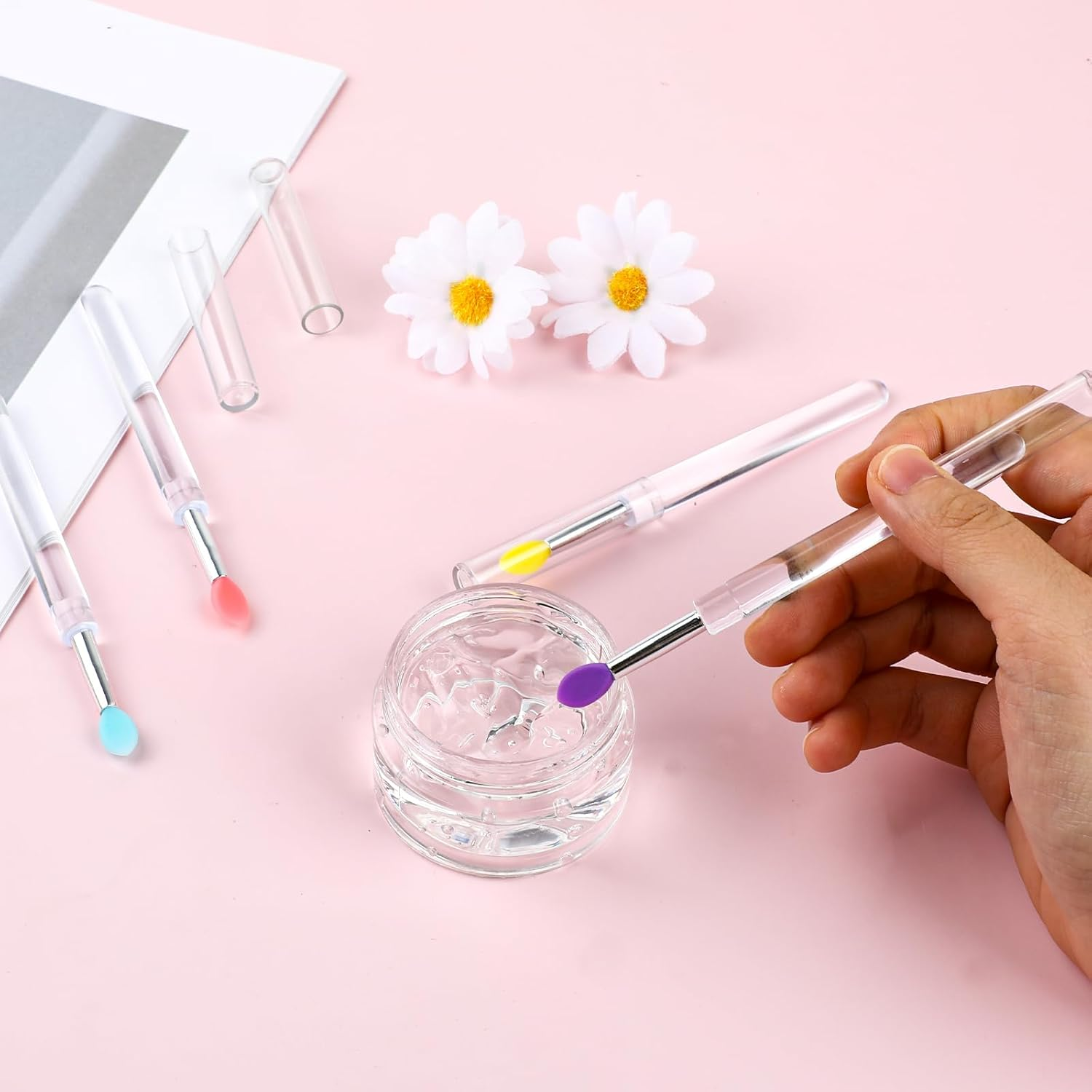 4 Pcs Silicone Lip Brush Lipstick Applicator Wands Plastic Lip Scrub Brush Reusable Lip Balm Applicator with Cap Makeup Applicator for Lipstick, Eyeshadow, Lip Gloss, Lip Balm image number 5