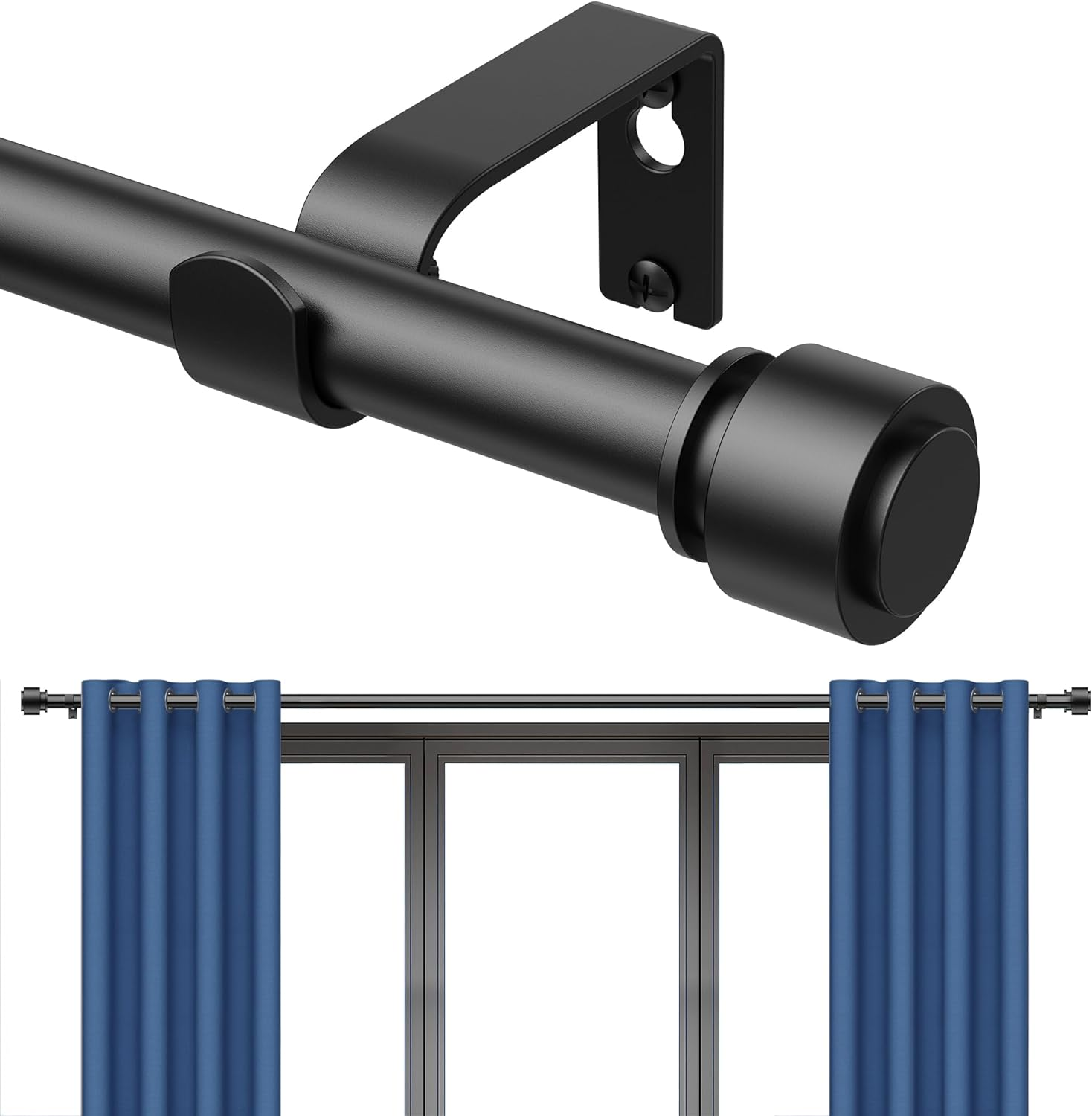 Curtain Rods 213 Cm, 235-Cm Rod Adjustable Length Heavy Duty Decorative Finials Diameter 2.2 Cm,Black image number 4