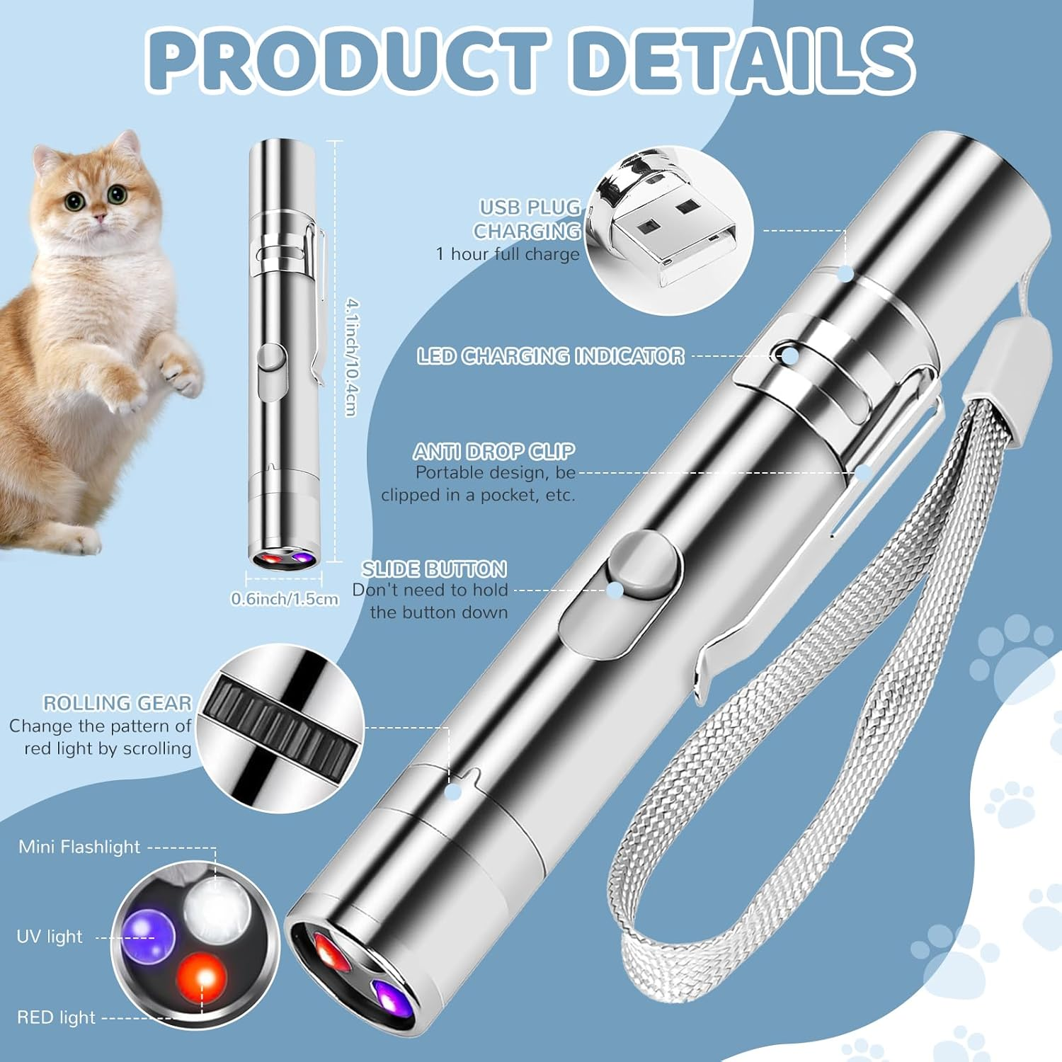 LOVELIDI Cat Toys Laser Pointer - 7 Adjustable Cat Laser Pointer, Rechargeable Cat Dog Interactive Lazer Toy, Indoor/Outdoor Kitten Pet Dog Red Dot Chase Light Toy for Cats Fun Playing Exercise Tool image number 3