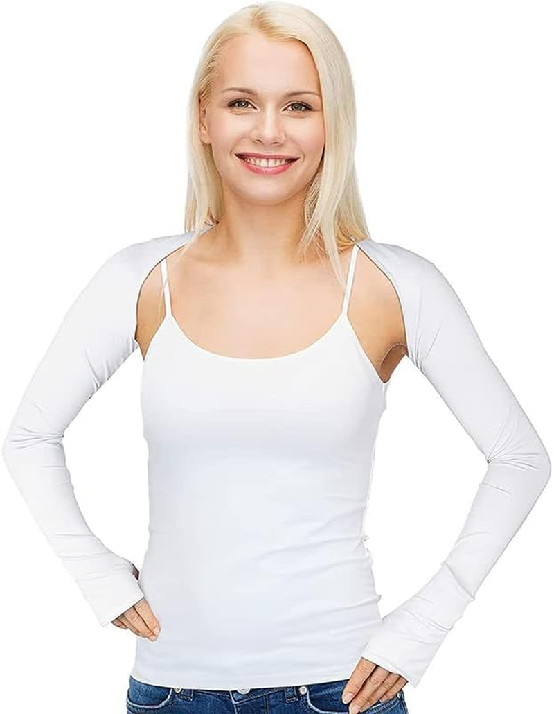 UV Sun Protection Arm Cooling Shawl Sleeves with Finger Hole for Women Outdoor - 95% Polyester, 5% Spandex - Ideal for Outdoor Activities - Skin Color image number 4