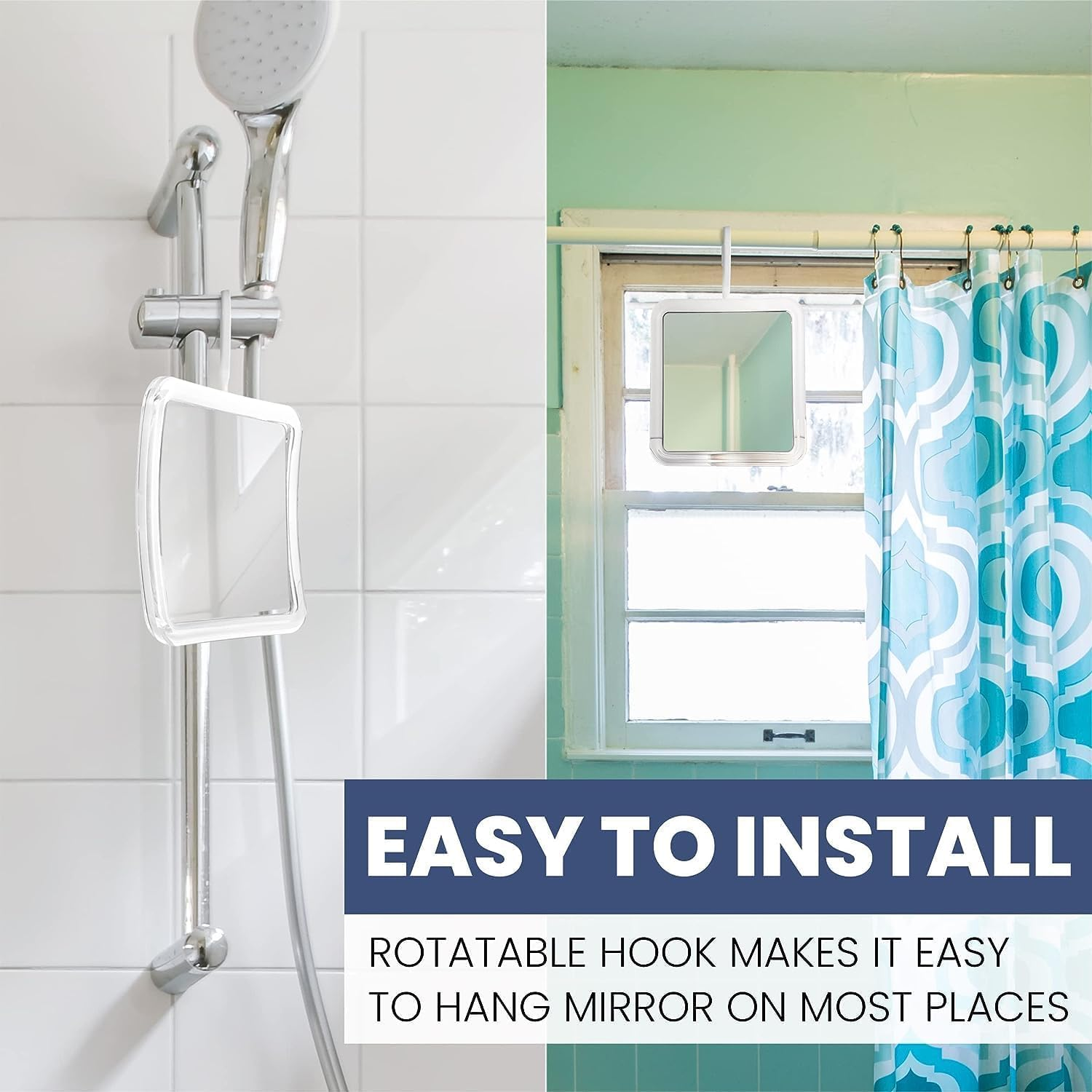 MIRRORVANA Hangable Fogless Shower Mirror for Shaving with 360&deg; Swivel Hook for Hanging - anti Fog Shatterproof 6.3" X 6.3" Surface image number 2