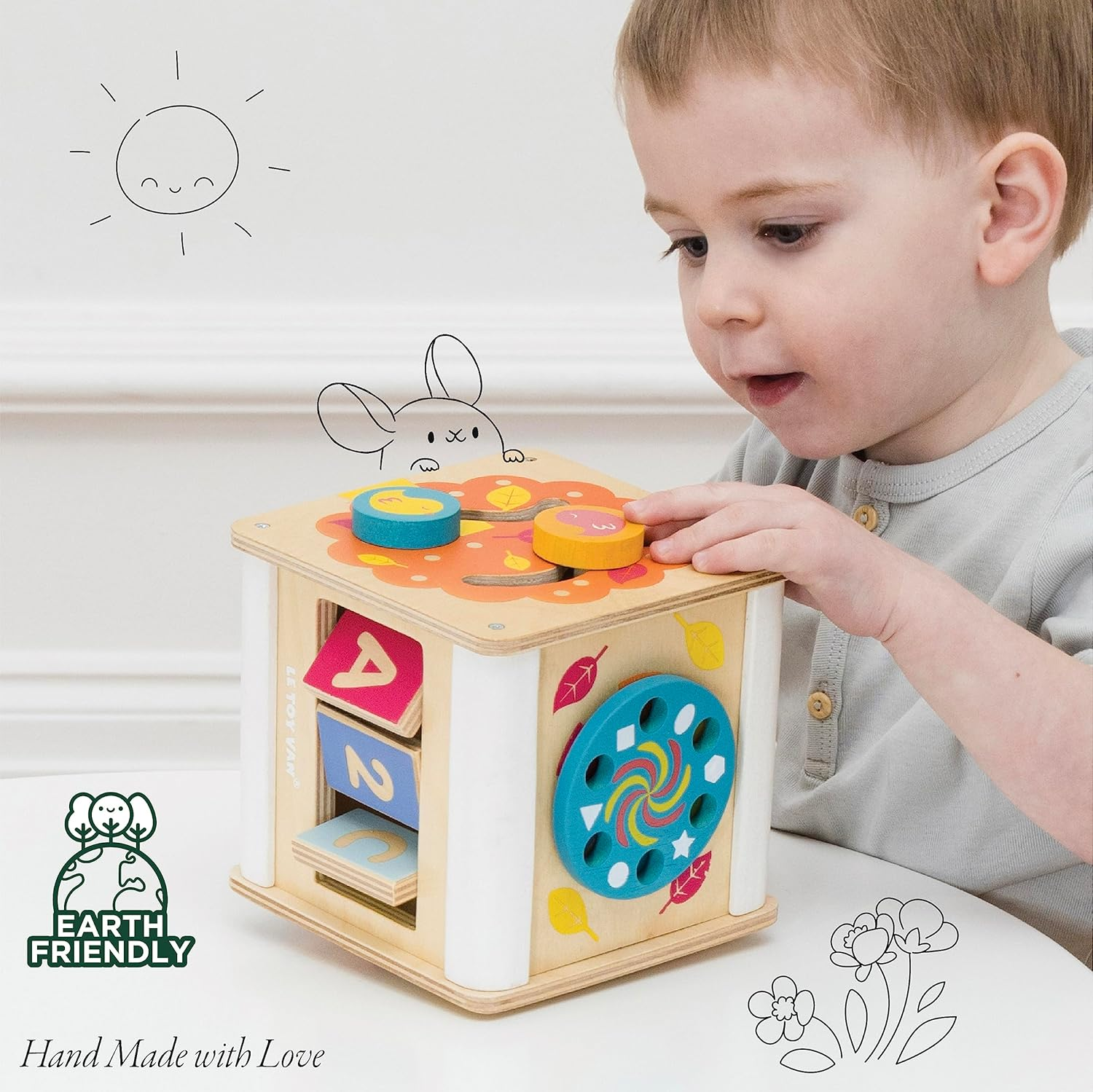 Le Toy Van Petilou Activity Cube Learning Set Premium Wooden Toys for Kids Ages 12 Months & Up, Multi image number 2