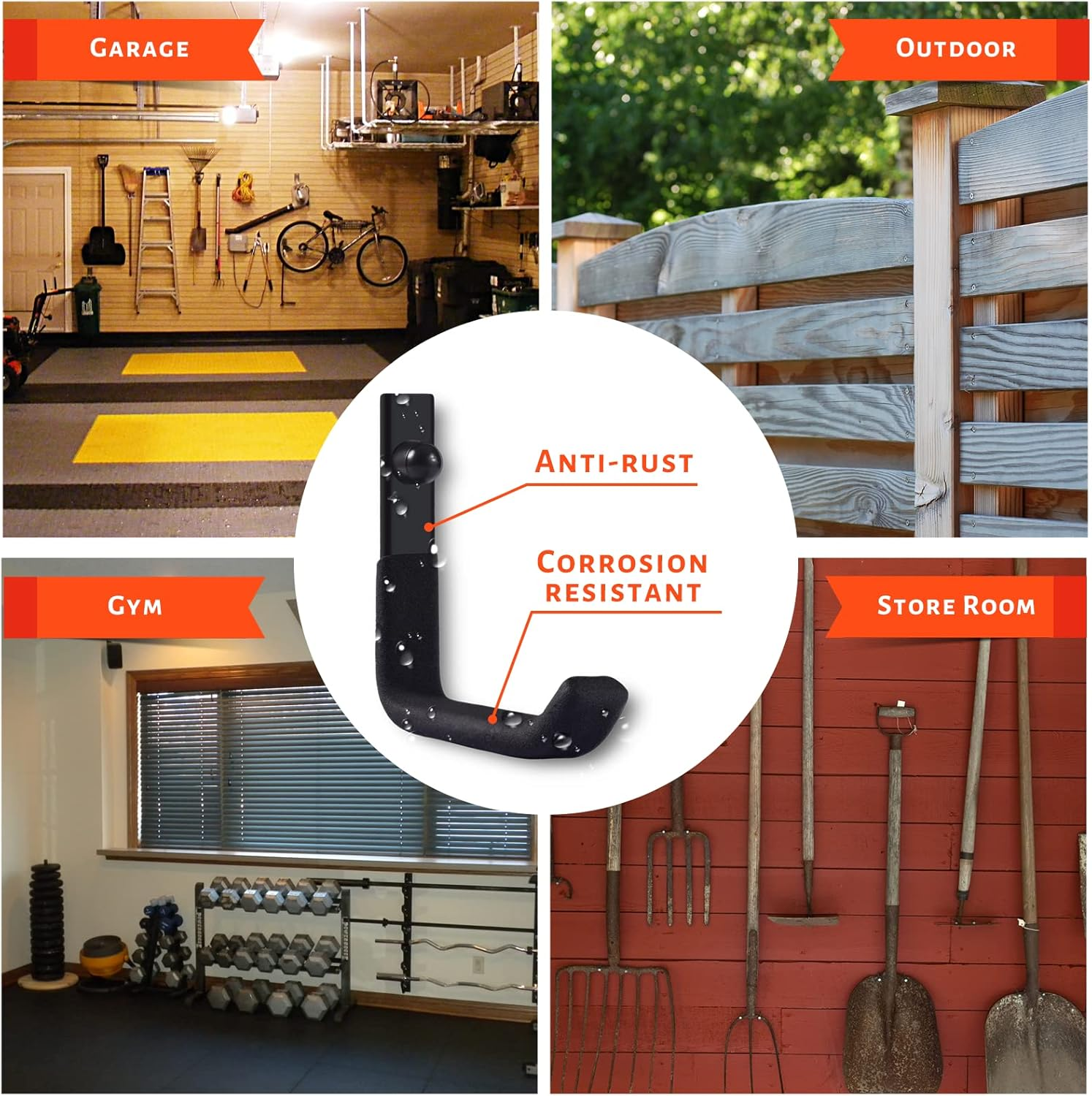 Sunvfafa 4 Pack Garage Storage Hooks, Ladder Hangers, Steel Wall Mount Hooks, Utility Hooks for Hanging Heavy Duty Shed Tools, Ropes, Garden Hoses, Shovel, Bulk Items, Etc.（88Lbs, 4Inch） image number 2