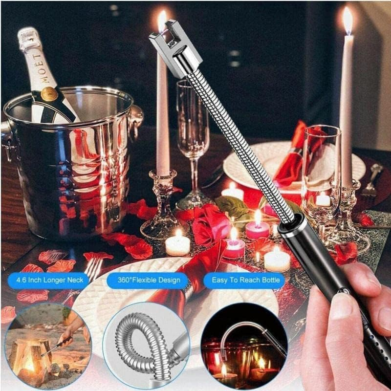 Rechargeable Electric Flameless USB Lighter: Versatile BBQ, Cooking, Kitchen, Candle Lighter with Windproof Design, 360&deg; Rotatable Flexible Neck - Black, Silver, Red Options Available - Ice Black image number 4