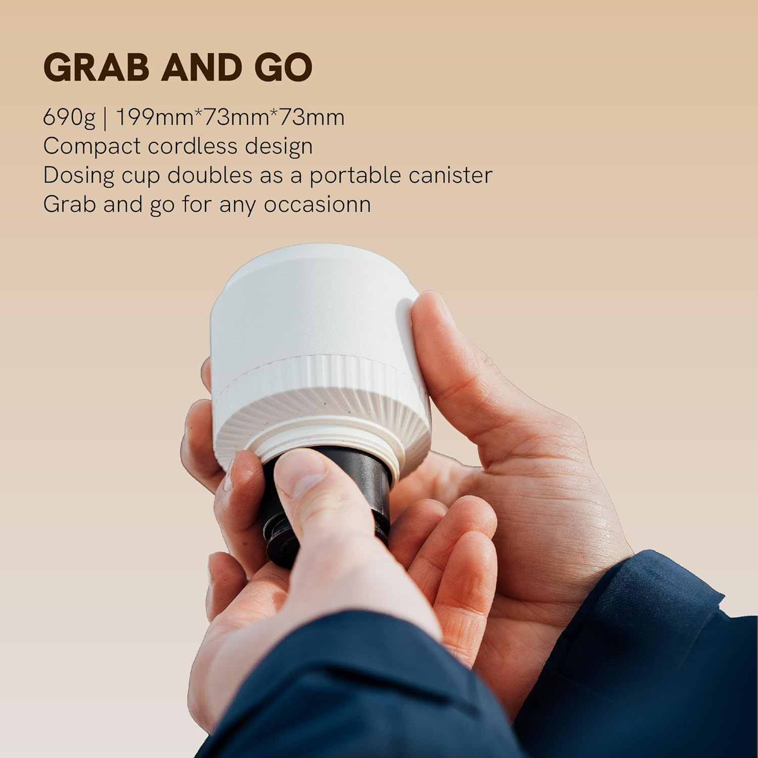 Outin Fino Portable Electric Coffee Grinder,Adjustable Coffee Bean Grinder with 28 Precise Grind Setting,One-Button Burr Coffee Grinder with Fast‑Charge Battery, Auto‑Stop & Clog‑Protection,Brown