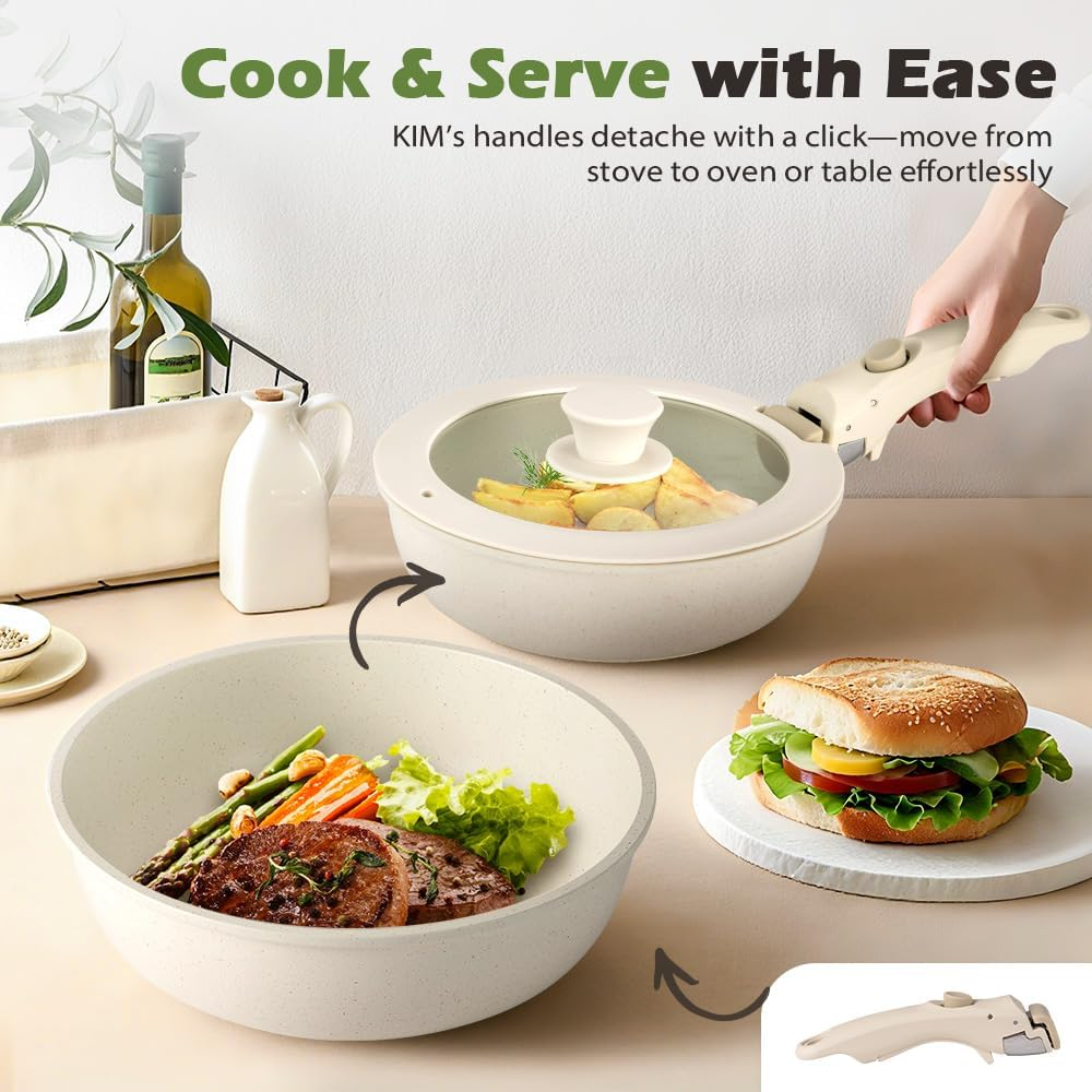 ZUNI 20Pcs Pots and Pans Set, Nonstick Cookware Sets Detachable Handle, Non-Toxic Kitchen/Rv Cooking Set with Frypan, Saucepan, Grill Pan, Dishwasher Safe, PFOA PFOS Free image number 1