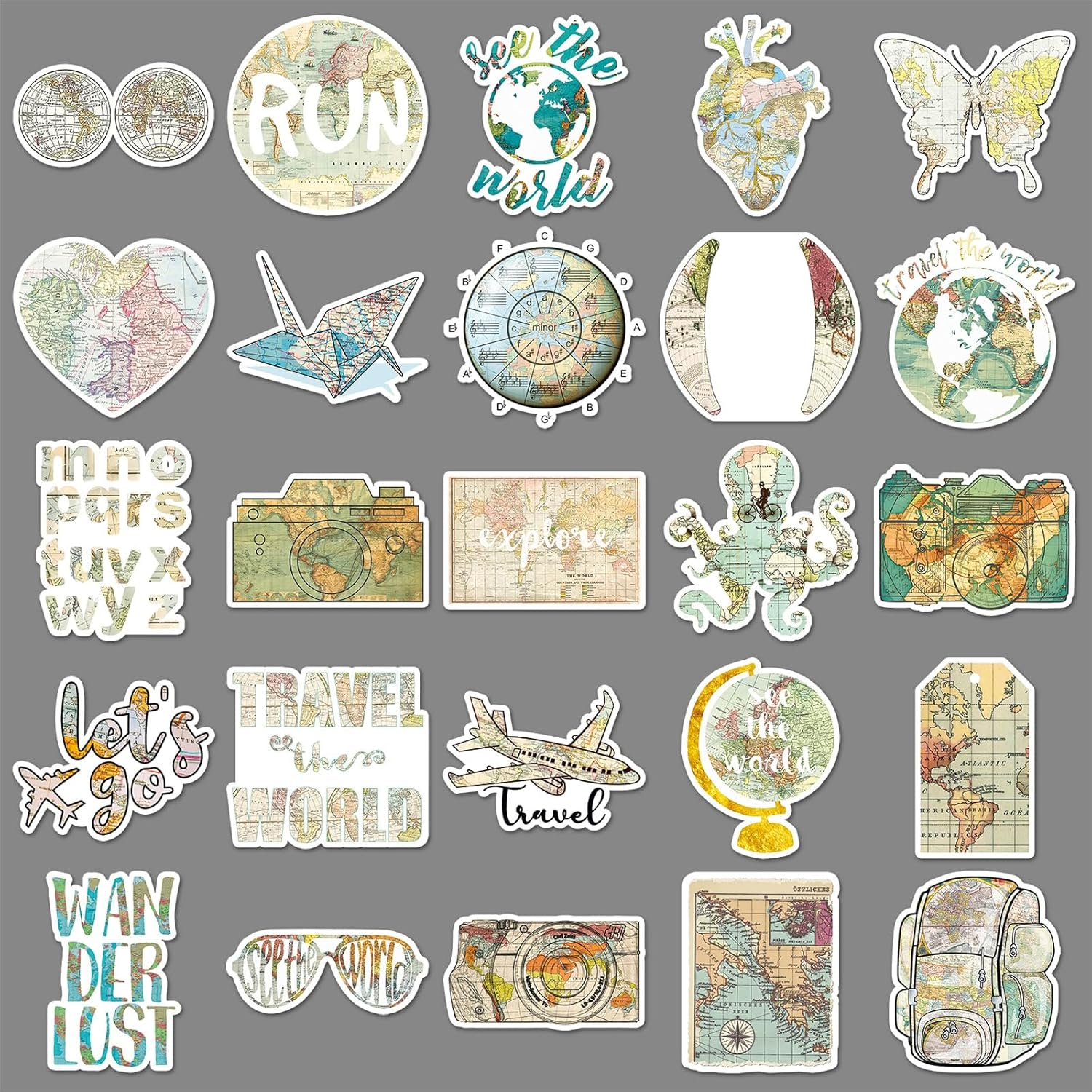 50 PCS Retro Map Stickers for Laptop,Phone,Luggage,Computer,Bicycle,Skateboard,Water Bottle Decals for Children,Teens,Adults,Boys,Girls,Kids Vinyl Waterproof Stickers - Coffee Stickers image number 4