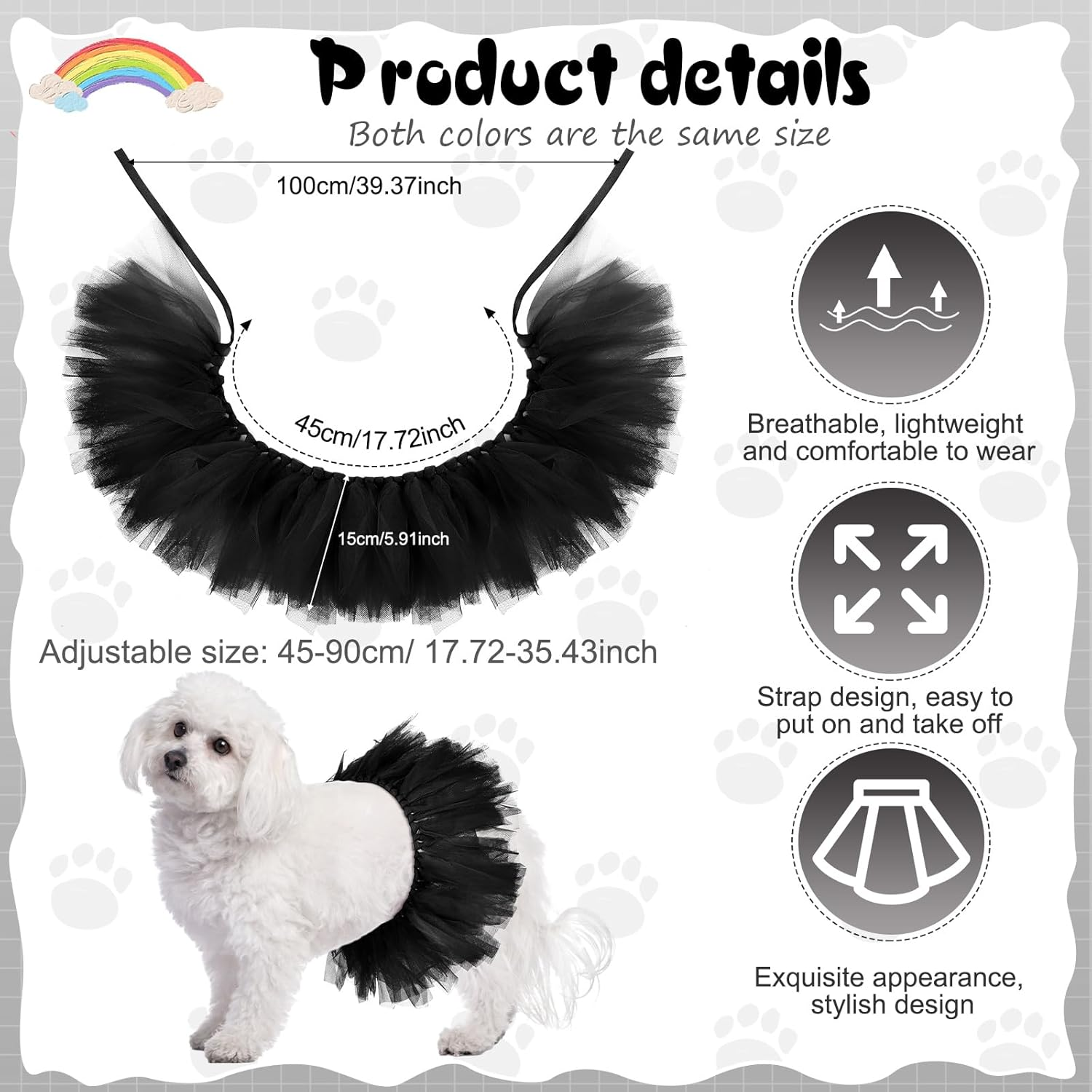 Dog Tutu Tulle Tutu for Dogs Small Large Medium Puppy Dress Ballerina Costume Skirt for Halloween Puppy Cats Bunny Pet Outfit Birthday Wedding Party Photo Prop Supplies(Black) image number 2
