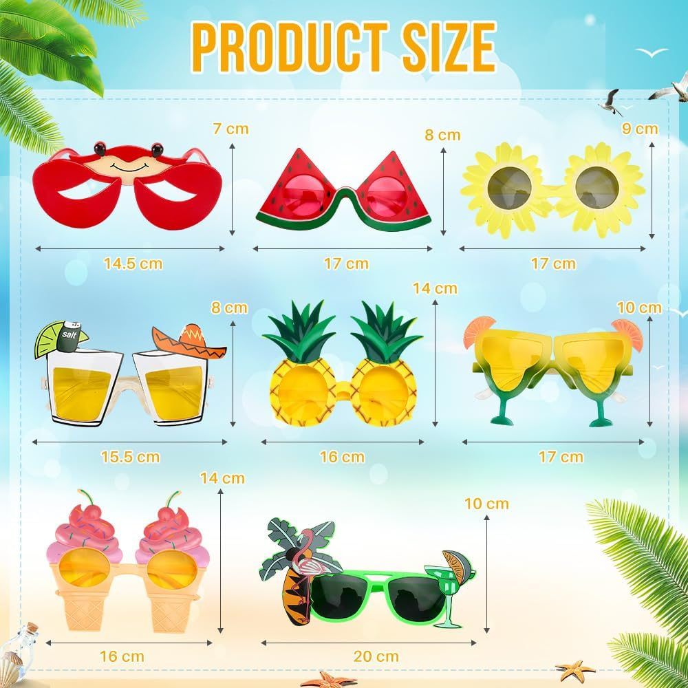 AUTOWT 8PCS Hawaiian Luau Party Glasses, Funny Summer Hawaiian Beach Party Photo Booth Props Kits with Different Shapes for Pool Aloha Party Supplies image number 1