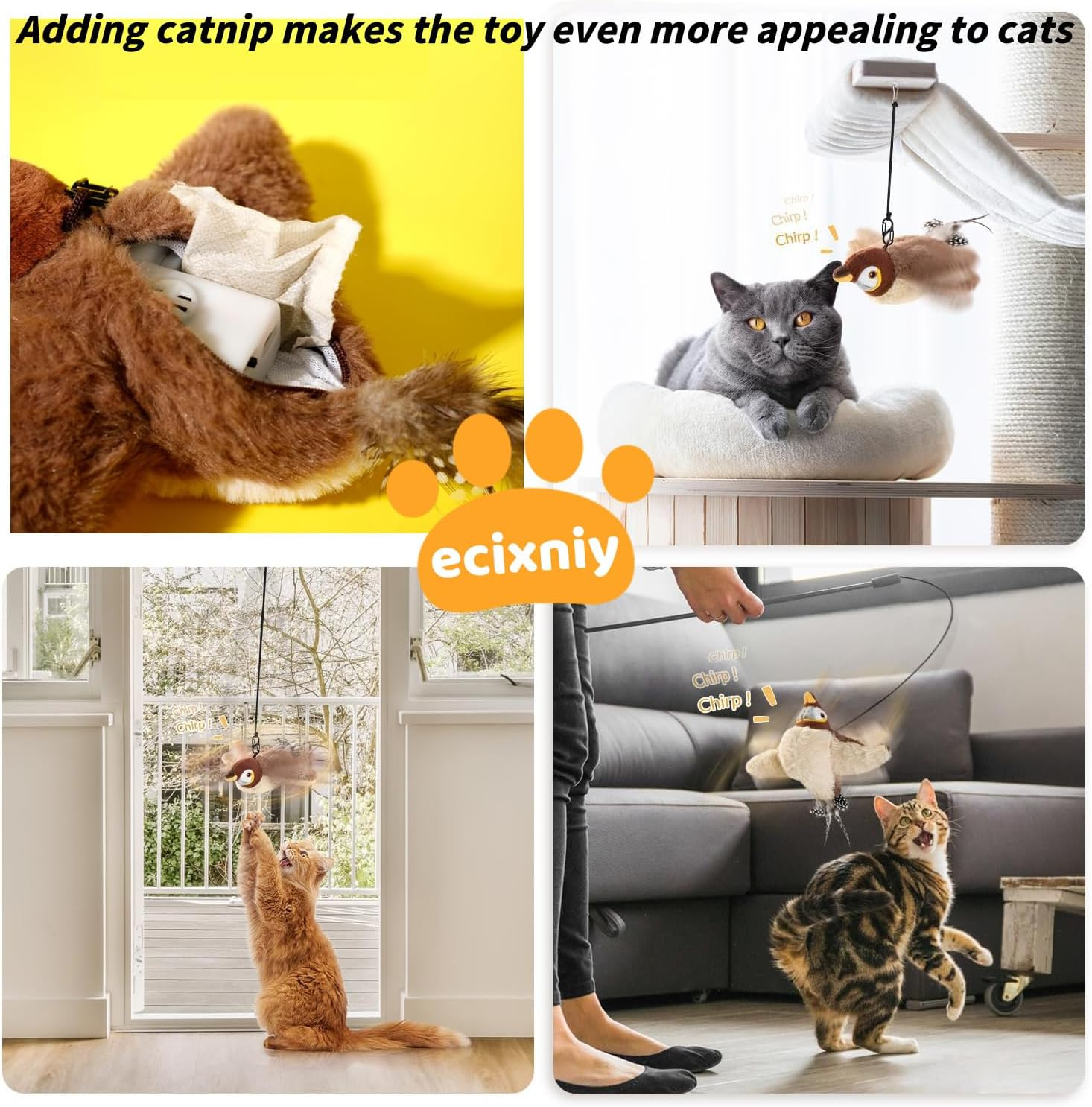 Ecixniy Flapping Bird Cat Toy for Indoor Cats &ndash; Bird-Shaped Design,Bird Catnip Toys, Catnip Compartment, Fun & Engaging Cat Toys, Fluffy Plush Dog Toys-Bluebird image number 3
