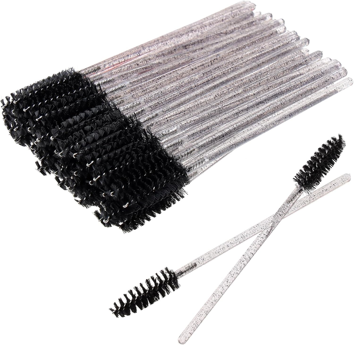 Ukerdo 50Pcs Extensions Mascara Wands Spoolie Brush Disposable Eyelash Cosmetic Cleansing Applicators Eyebrow Lash Comb Tool Kits Black Handle