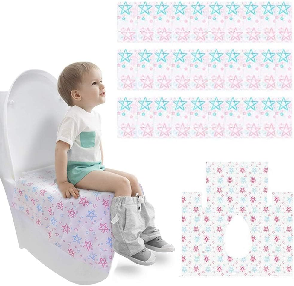 KMAKII Large Size Disposable Toilet Seat Cover,Hygienic Waterproof PE Potty Seat Cover Portable Non-Slip Toilet Covers Travel Packed for Toddler Kids Adults Pregnant Women,20 Pack
