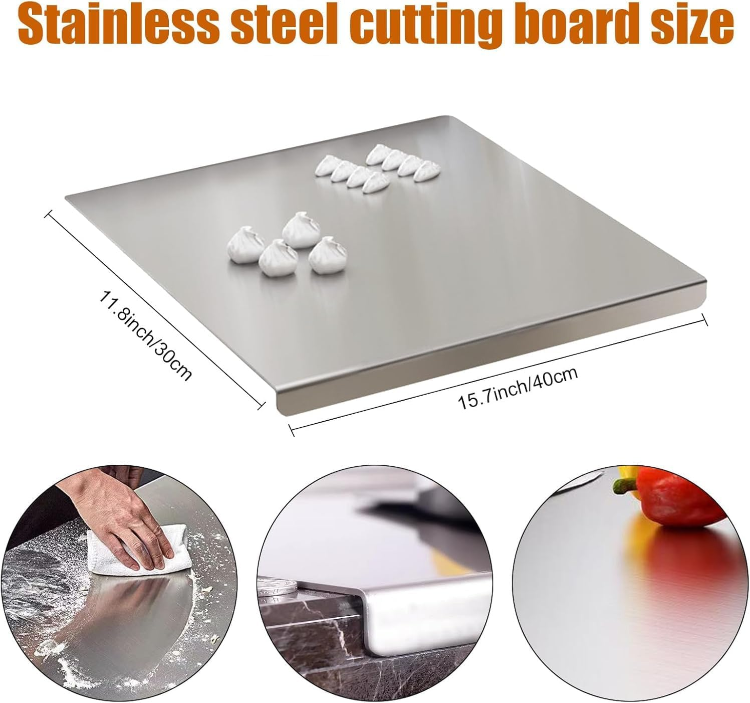 Chris.W Stainless Steel Cutting Board for Kitchen Counter &ndash; 304 Food Grade Lipped Metal Cutting Board 40X30Cm &ndash; Non-Slip Double-Sided Chopping Board for Meat, Vegetables, Fruits, Bread, Baking image number 1