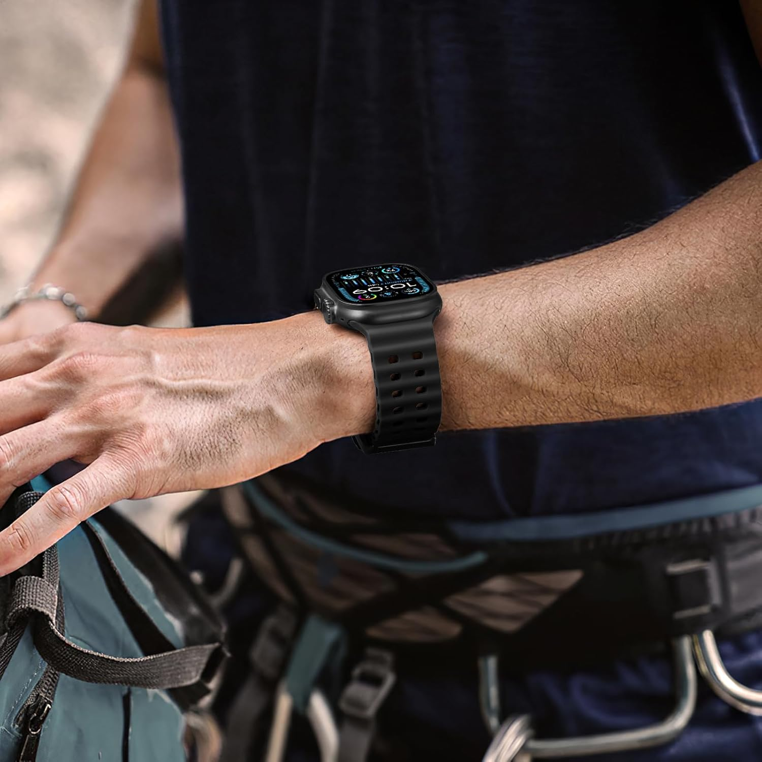 Odbeai Ocean Sport Band Compatible with Apple Watch Ultra 2/Ultra Band for Men 49Mm 46Mm 45Mm 44Mm 42Mm,Outdoors Waterproof Soft Silicone for Iwatch Bands Ultra 2/Series 10 9 8-1 SE Men Orange - Blue image number 3