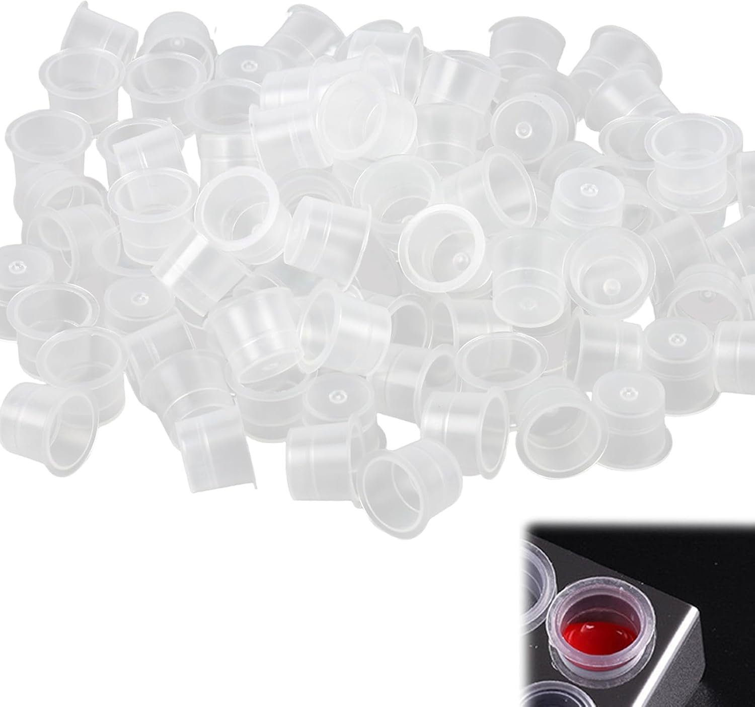 100 Pcs Large Tattoo Ink Caps, Disposable Tattoo Pigment Ink Cups, 15*13MM Transparent Microblading Tattoo Pigment Ink Holders, Plastic Ink Containers for Tattoo Art Painting Graffiti Pottery (Large)