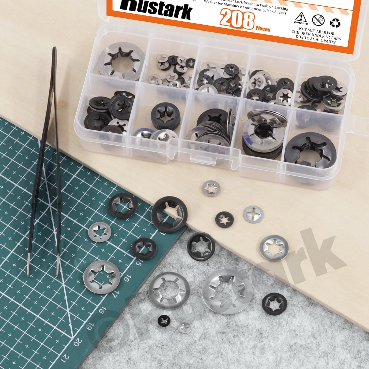 208Pcs M2-M12 9 Sizes Internal Tooth Star Lock Washers Assortment Kit, 304 Stainless Steel Quick Speed Locking Washers and Black Oxide Finish Push on Speed Washers Push on Locking Washer