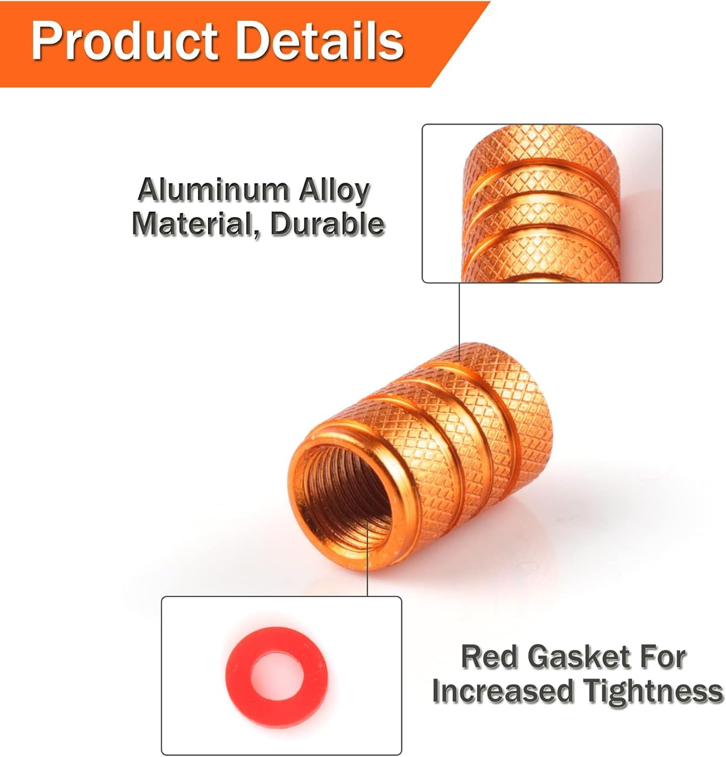 SINGARO 12PCS Tire Valve Stem Caps, Car Exterior Accessories, Aluminum Alloy Valve Cover Universal for Cars, Trucks, Motorcycles and Bicycles (Orange) image number 3