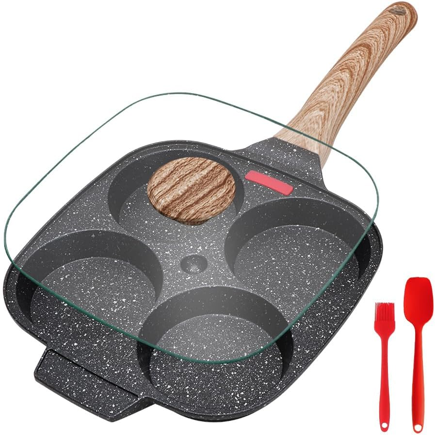 Egg Pan,Egg Frying Pan, Pancake Pan with Lid Nonstick 4 Cups Fried Egg Pan Aluminium Alloy Cooker for Breakfast, Suitable for Gas Stove & Induction Cooker
