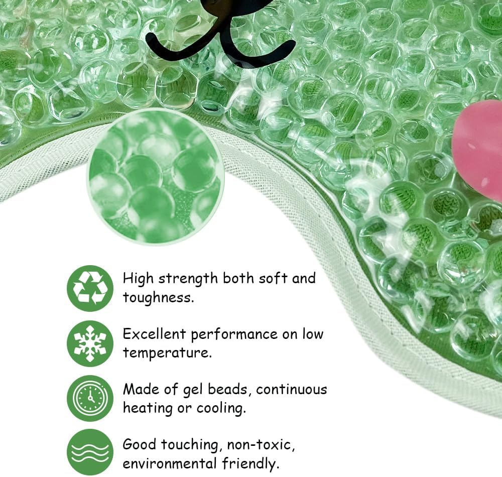 CONBELLA Kids Ice Packs 2 Packs Cooling Eye Mask with Soft Plush Backing for Children Boo Boos Sinus Headache Fever Patch for Kids (Green+Grey) image number 5