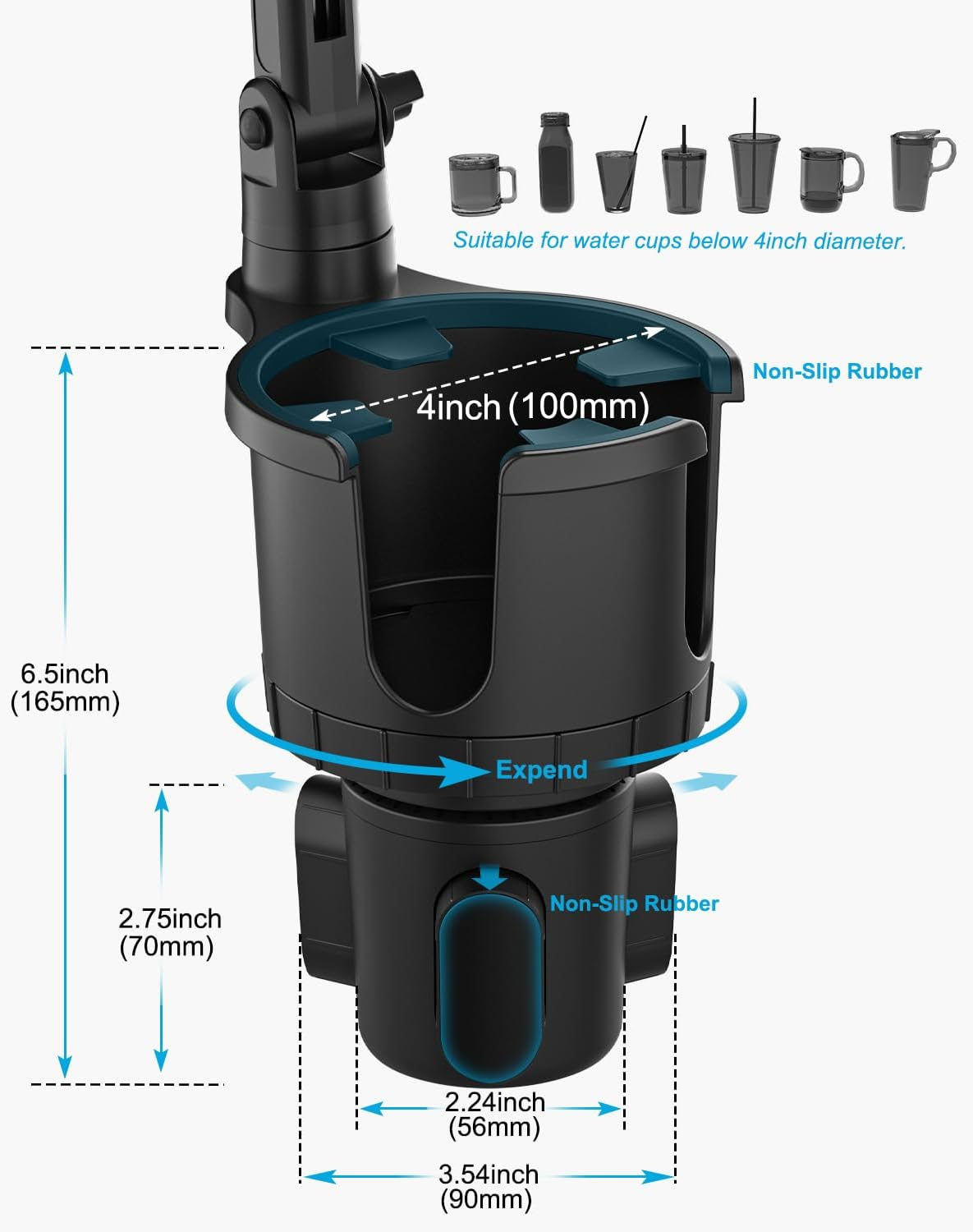 For Magsafe Car Mount Cup Holder - [Bottle Friendly] Magnetic Phone Holder for Car Cup Stand Expander with Height Adjustable Arm, Vent Phone Mount for Car, for Iphone 16 15 14 13 12 Pro Max plus Mini image number 6