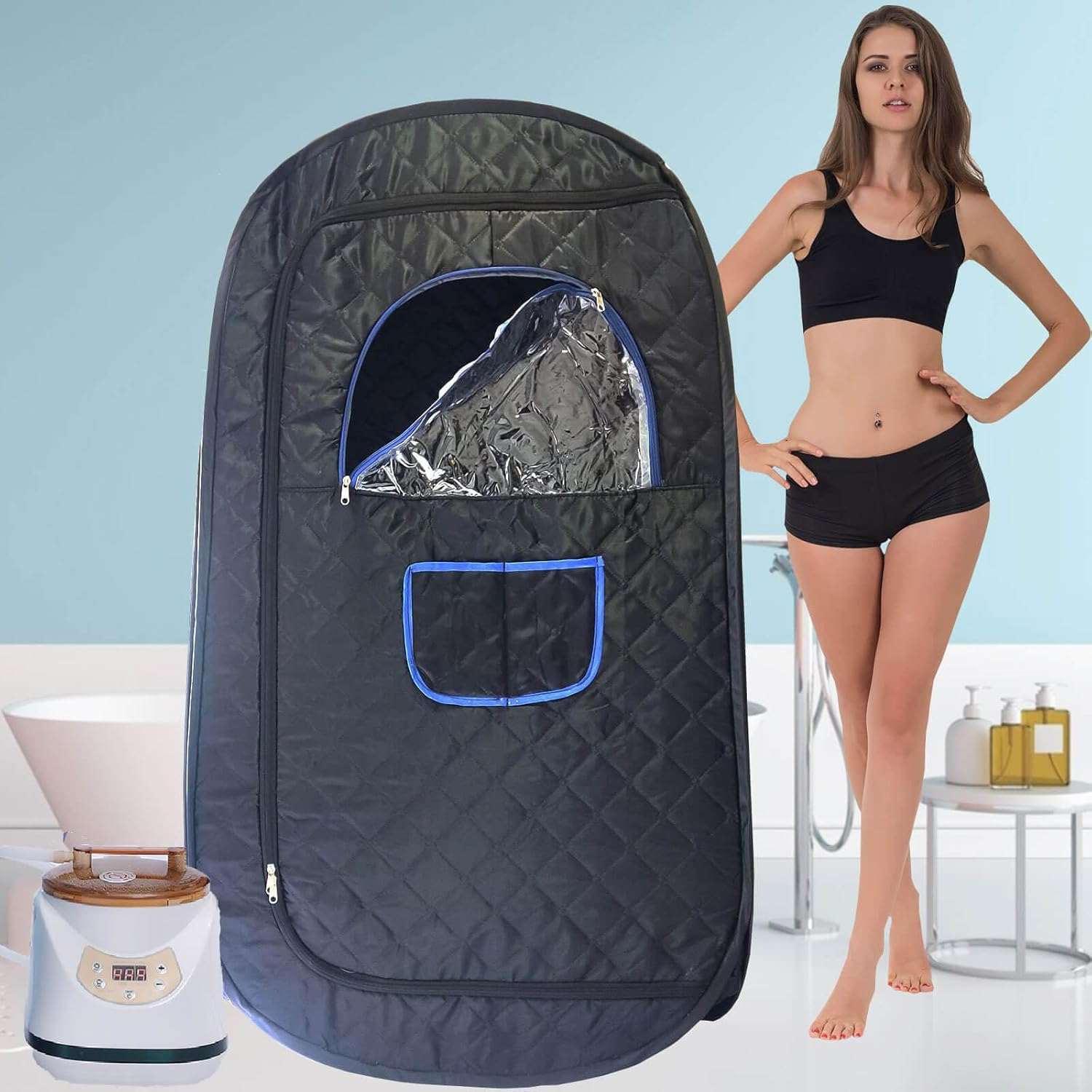 Portable Sauna Indoor Relax Steam Sauna Room One Person Sauna Home Household 220V 2.8L 1500W AU Plug Black
