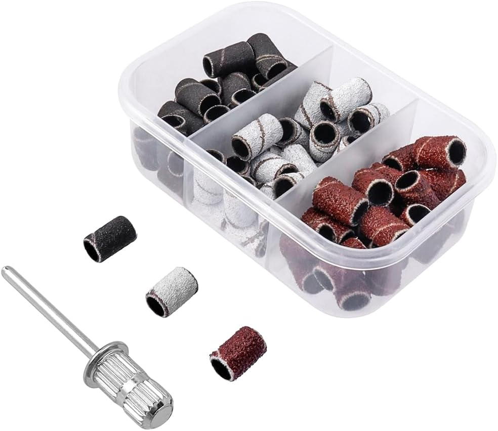 Yakamoz Nail Drill Bits Set, 10Pcs Tungsten Carbide Nail File Bits & 75Pcs Nail Sanding Bands(#80#120#180 Grits) with Mandrel Bit Gel Acrylic Nails Professional Electric Nail File for Manicure Pedicure.