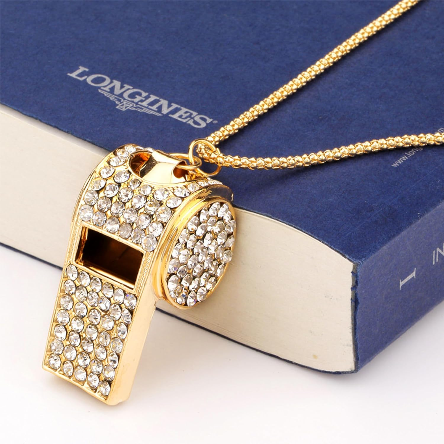 Ugpine Whistle, Metal Crystal Rhinestone Whistle,Bling Whistle,Shining Whistle with Chain for Referees/Coaches/Teachers/Polices/Training - Gold image number 4