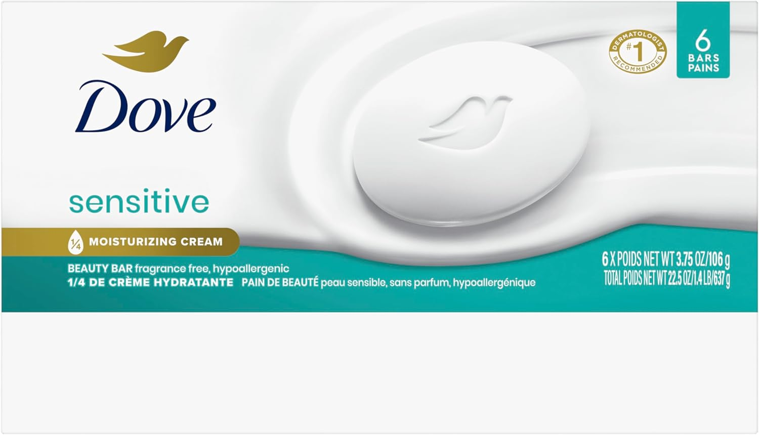 DOVE BAR Dove Beauty Bar Sensitive Skin, 6 Count