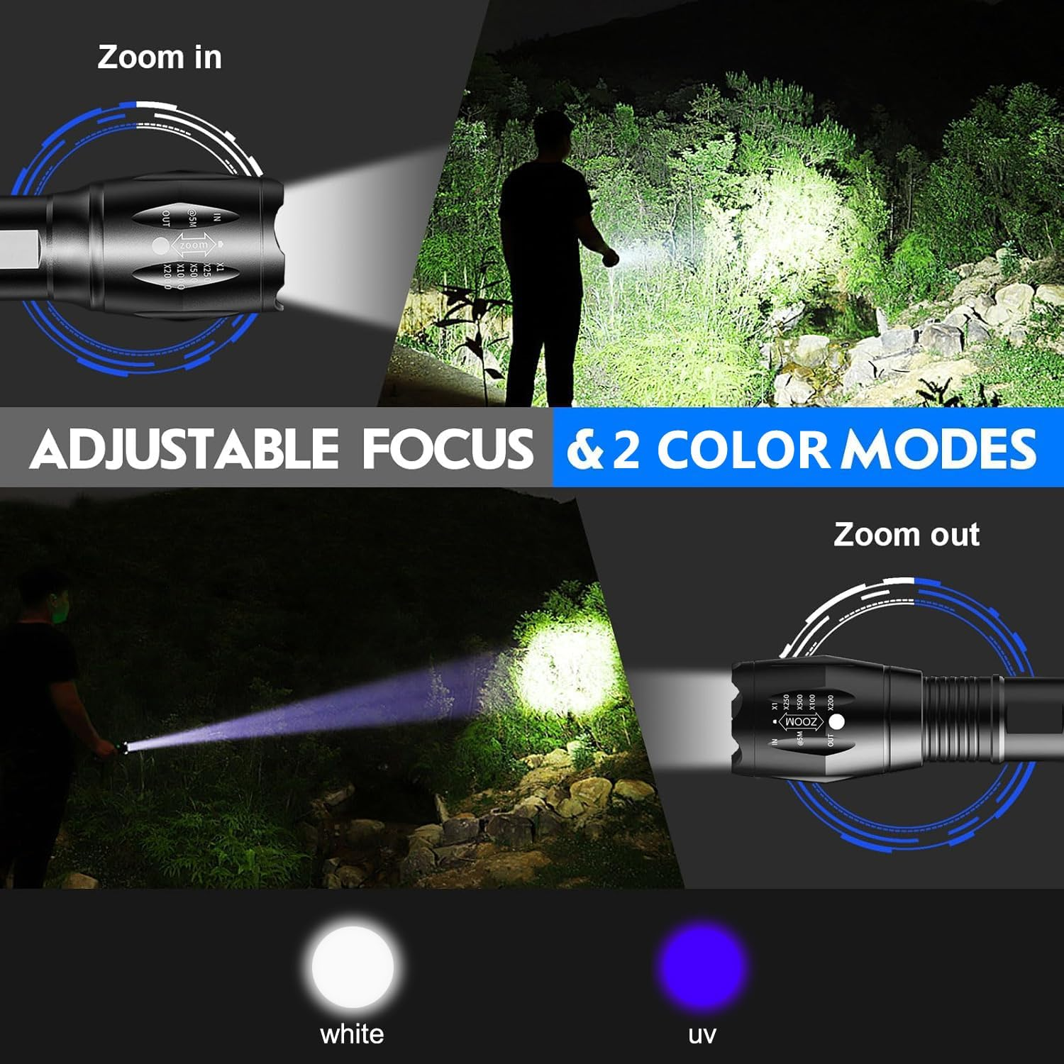 UV Flashlight, Portable Blacklight Flashlight, LED Torch with White and UV Light Combo, Black Light Pet Urine Detector for Dog/Cat Urine, Dry Stains, Scorpions Finder, Bed Bug, Outdoor