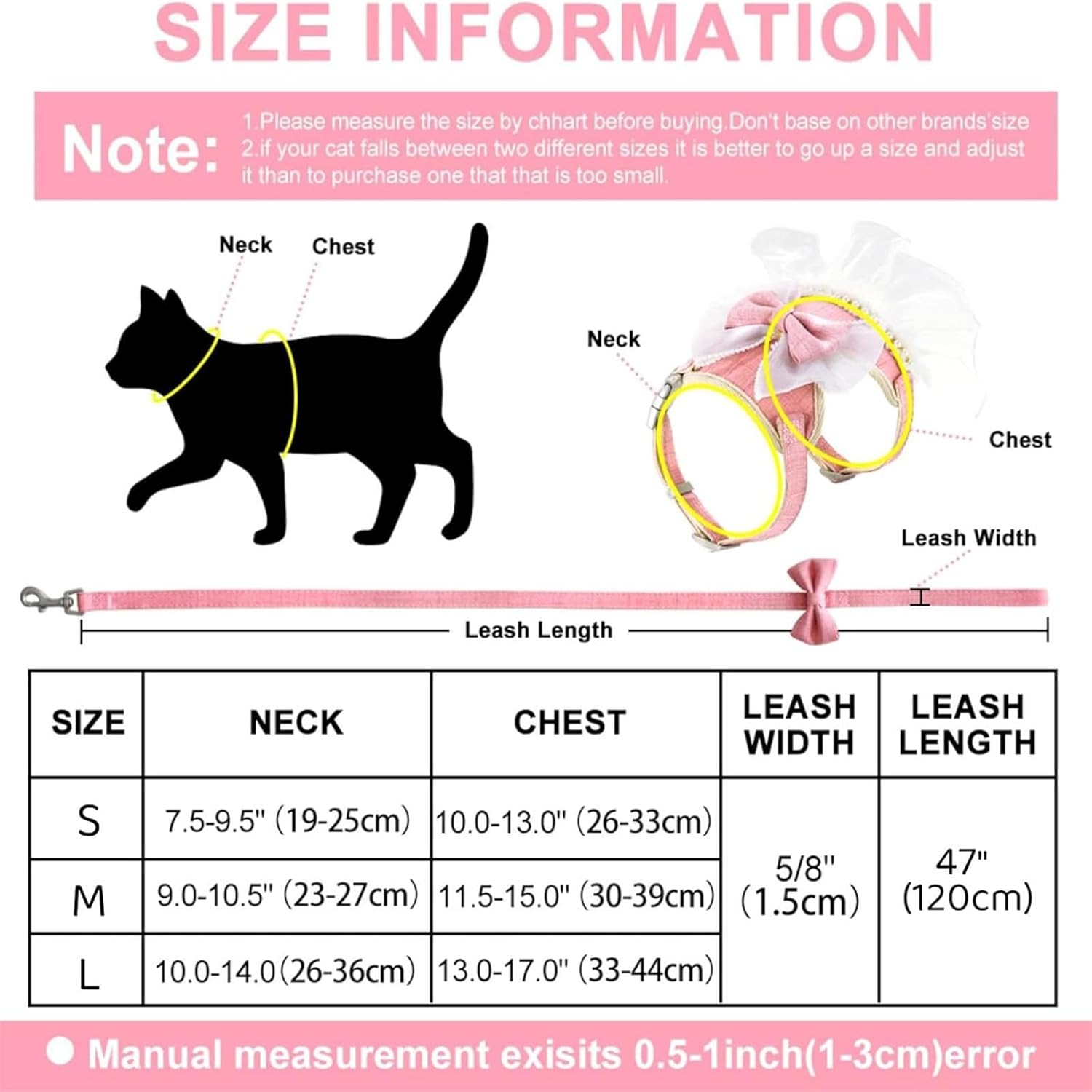 IUOUTG Cat Harness and Leash Set Cute Kitty Harness Escape Proof Harness with Bow Leash Soft Adjustable Mesh Cat Vest Dress for Small Kitten Puppy Rabbit