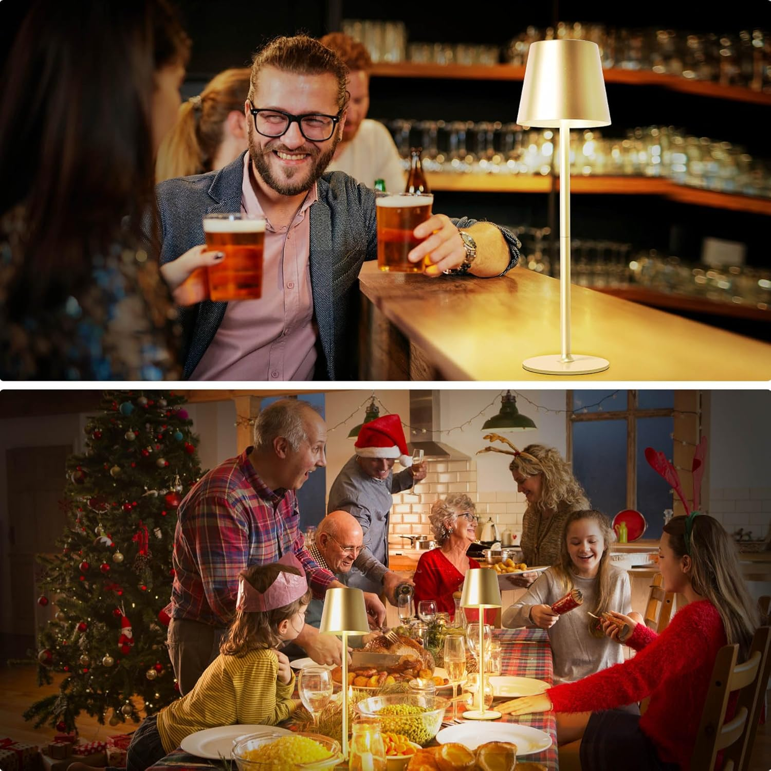 LED Table Lamp, Dimmable LED Battery Table Lamp Wireless, with 6000 Mah Battery, Rechargeable Table Lamp with USB, 3 Light Modes for Bedroom, Living Room, Dining Room, Bar, Gold, Large - 1 Piece Golden image number 3