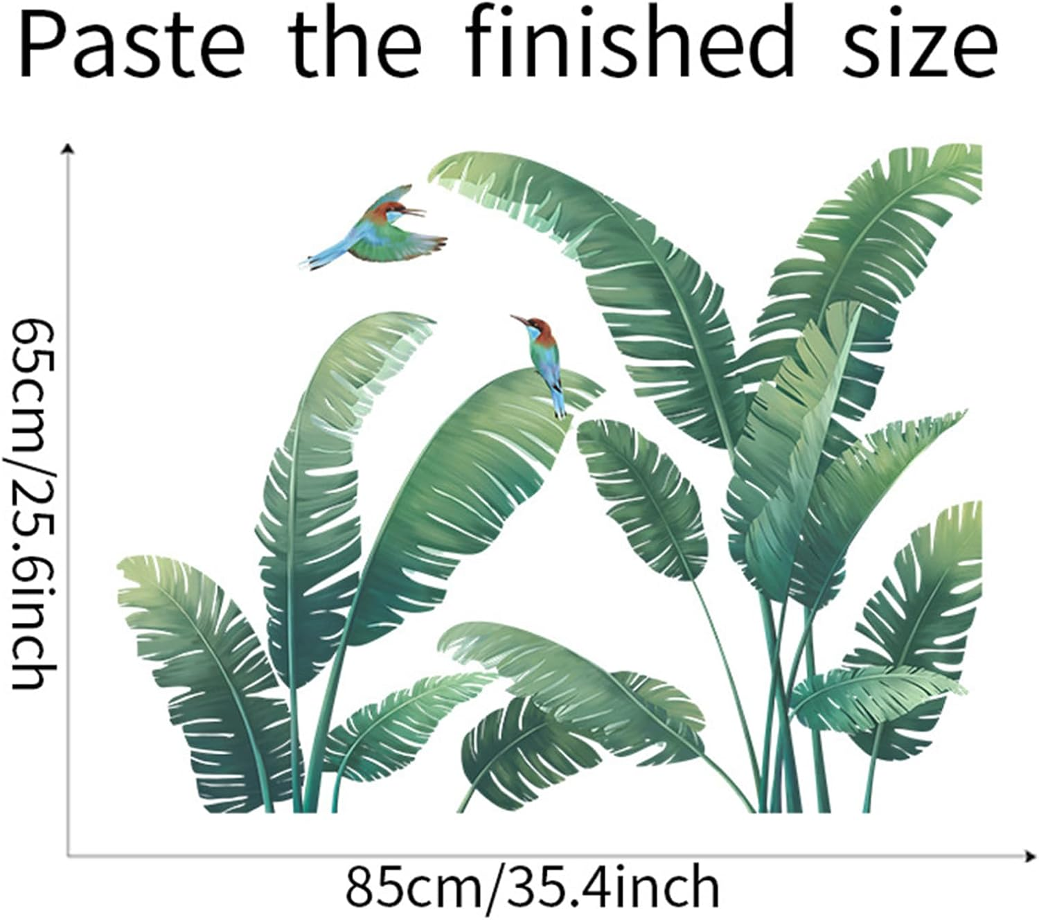 Green Plant Wall Stickers, Tropical Rainforest Monstera Leaf Decal Natural Palm Leaves Nordic Green Leaf Plants Banana Leaf Bird Wall Mural Bedroom Living Room (Green Palm Tree) image number 1