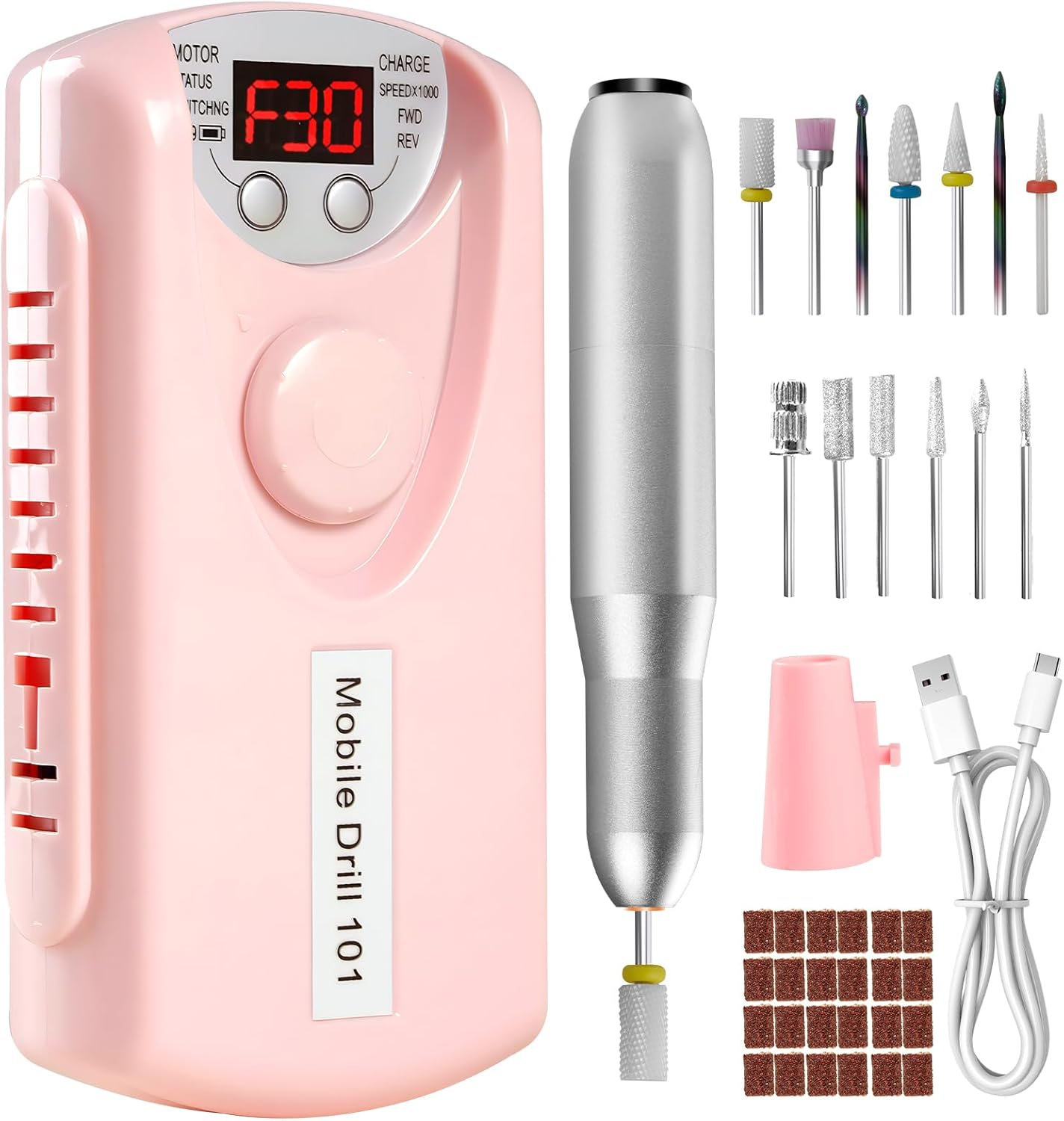 Droyek Electric Nail Drill Machine Handheld Flat Light 2-In-1 for Beginners Acrylic Gel Nails Manicure Pedicure Polishing Shape Tool with 8 Bits Gel Nails and Home Salon Use