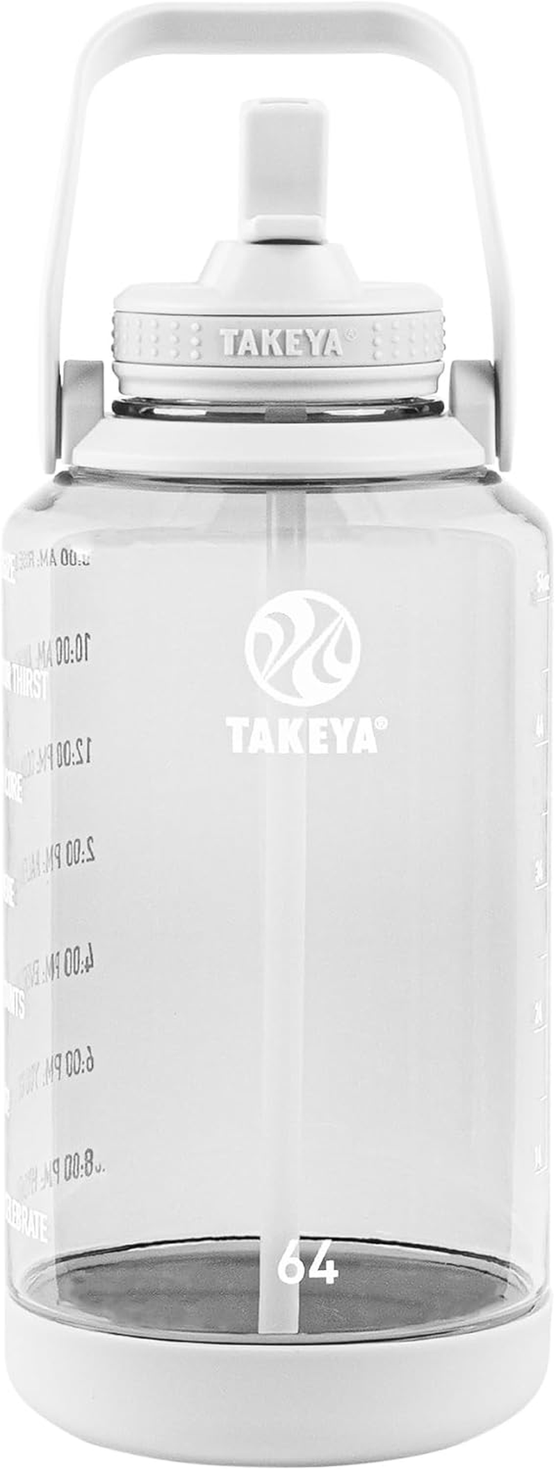 Takeya 64 Oz Motivational Water Bottle with Straw Lid with Time Marker, Half Gallon, Premium Quality BPA Free Tritan Plastic, Cloud White image number 2