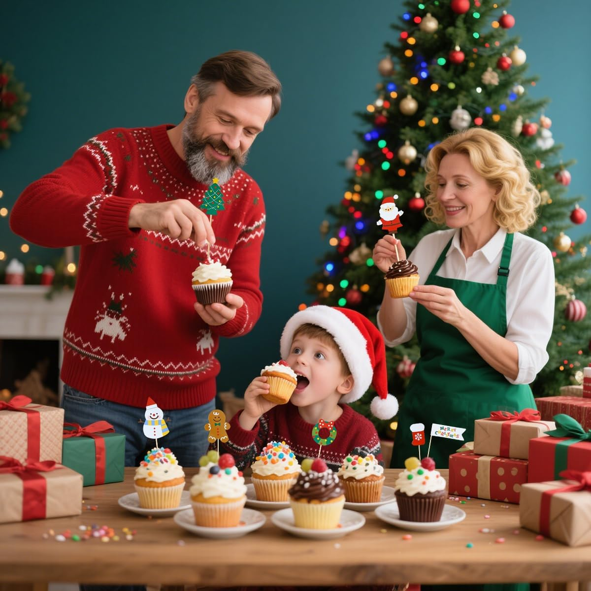 Christmas Cupcake Toppers 27Pcs Cake Decorations Toothpick Xmas Party Merry Christmas Cupcake Picks Yulefest Snowman Santa Claus Funny Cake Topper for Xmas Holiday Birthday Party Decorations (27) - 27 image number 4