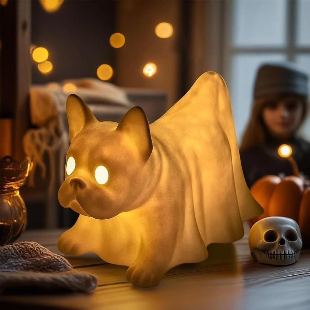 Halloween Dachshund Pumpkin Lamp,Figurines Dachshund Ghost Lamps,Cute Decor Statues Nightlight,Ghost Lamp French Bulldog,Fans of Quirky Decor,The Dark Party Display and Dog Lovers image number 3