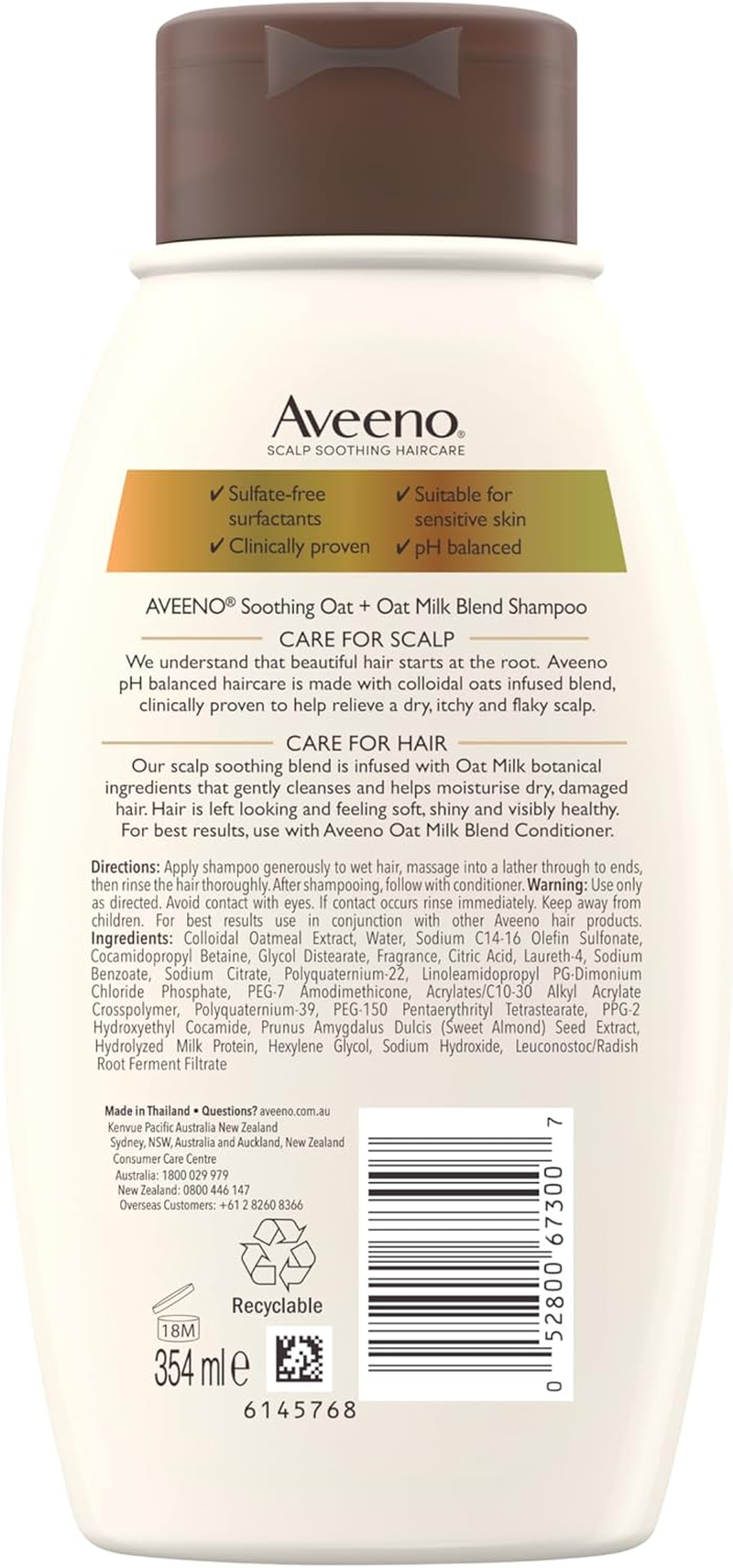 Aveeno Hair Oat Milk Blend Moisturising Shampoo for Dry & Damaged Hair 354Ml | Promotes Healthy Scalp| Adds Moisture| Softens Hair image number 2