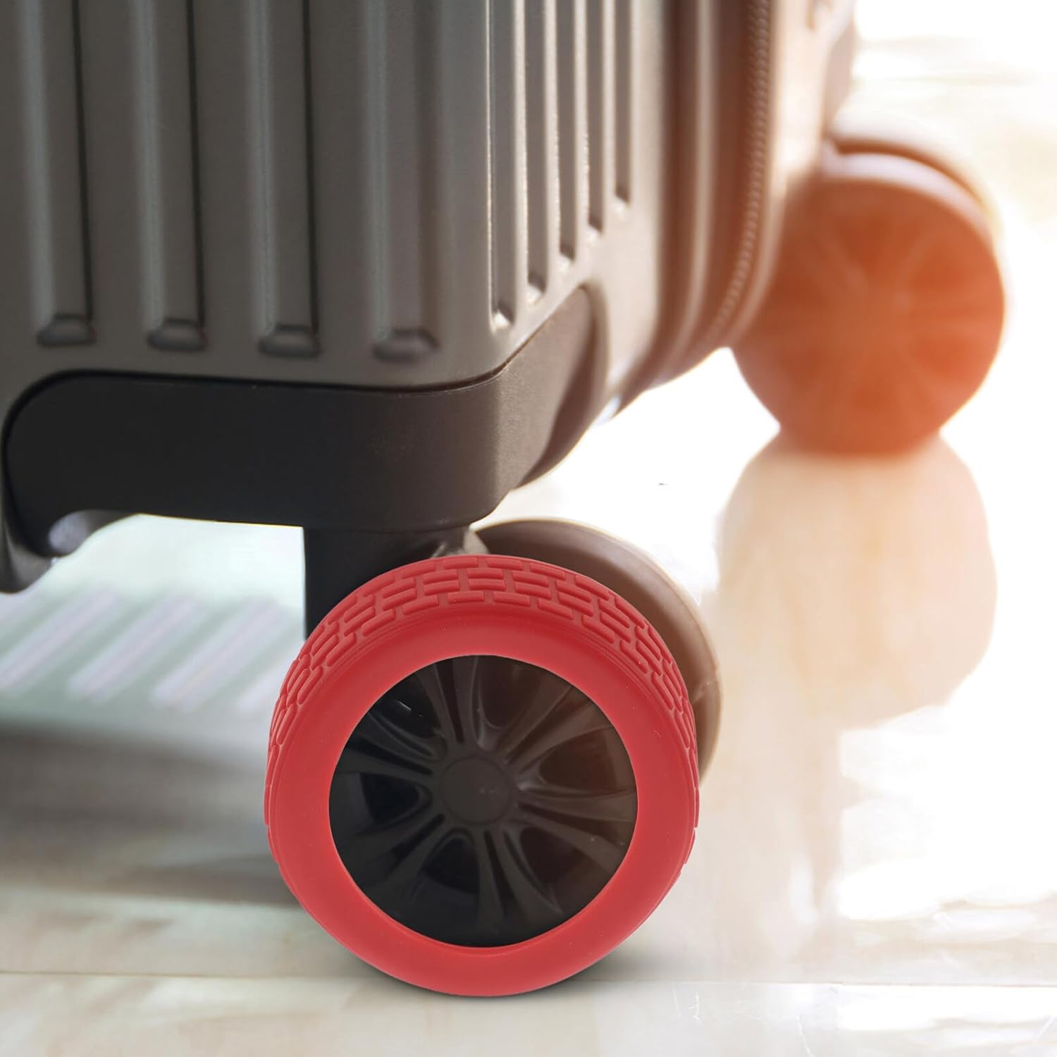 HEALEEP 8Pcs Luggage Wheel Protective Covers Silent Silicone Suitcase Wheel Covers Noise-Reducing Travel Accessories Wine Red 55X55X15Mm image number 5