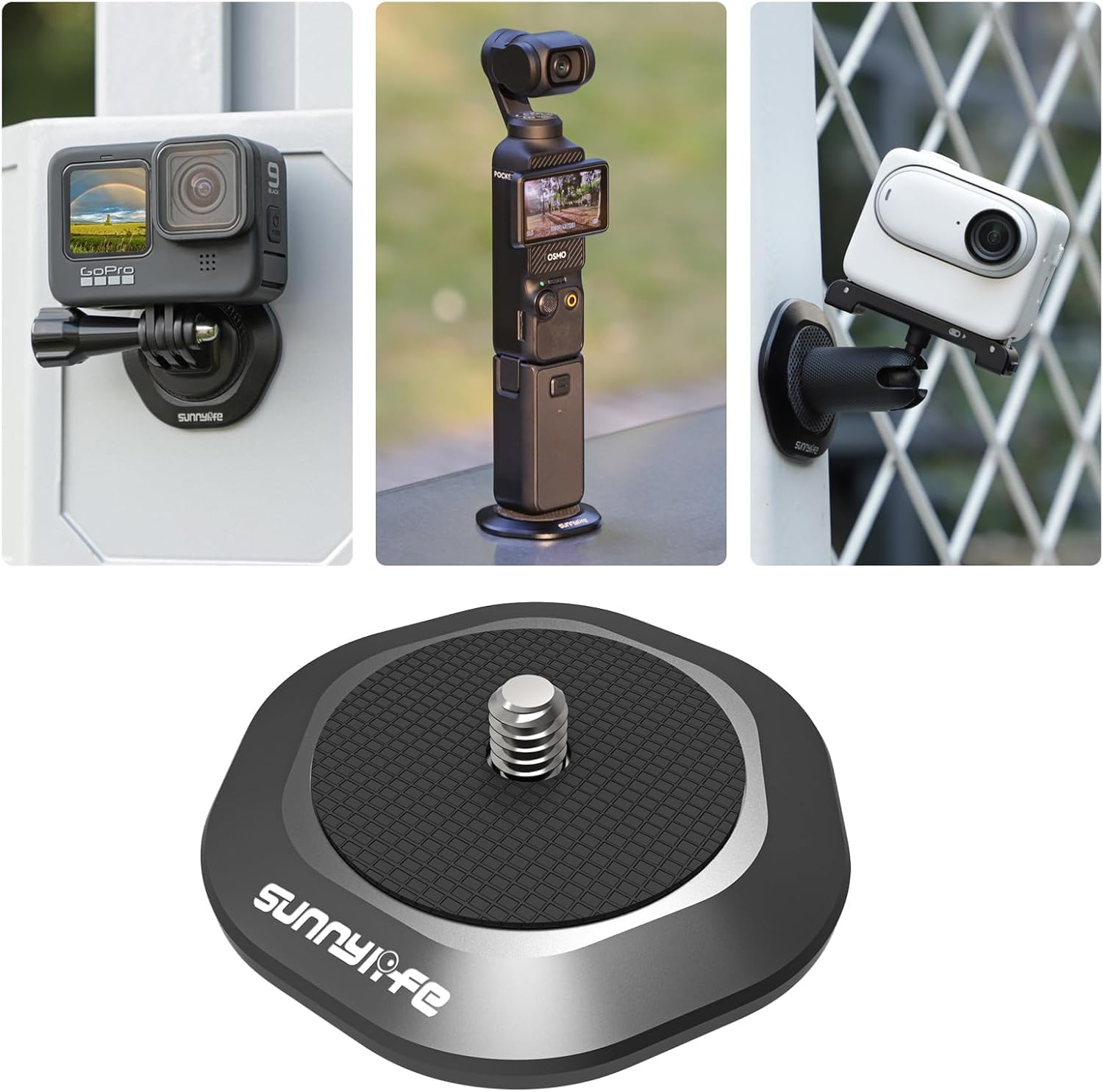 Magnetic Camera Mount Base Stand with 1/4"-20 Thread for DJI Osmo Pocket 3 and 2, for Insta360 ONE X4/X3/2/1/GO 3, for FIMI Palm 2/1 Action Camera, XICEN DJI Osmo Pocket 3 Accessories image number 4