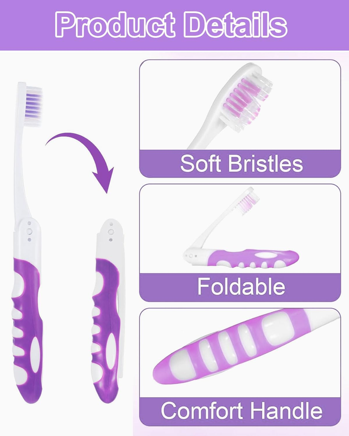 Pack of 4 Travel Toothbrushes, Foldable, Soft Toothbrush, Portable Travel Manual Toothbrushes for Adults, for Camping, School, Business Travel, Hiking