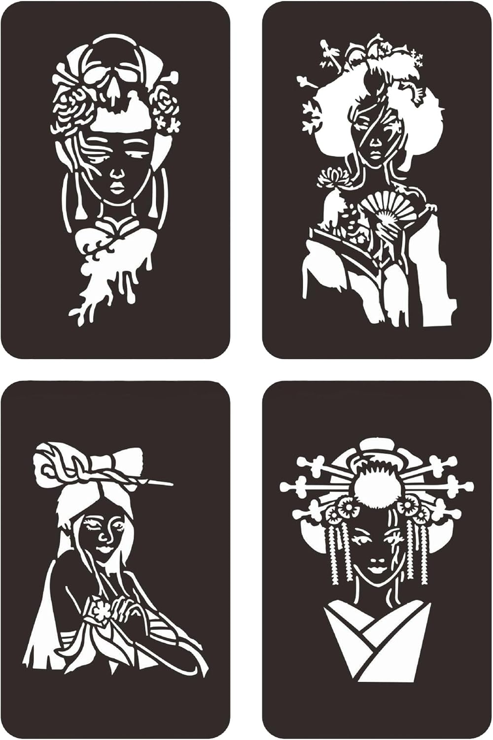 Geisha Tattoo Stencil Japanese Women'S Tattoo Template 4 Stencils J11