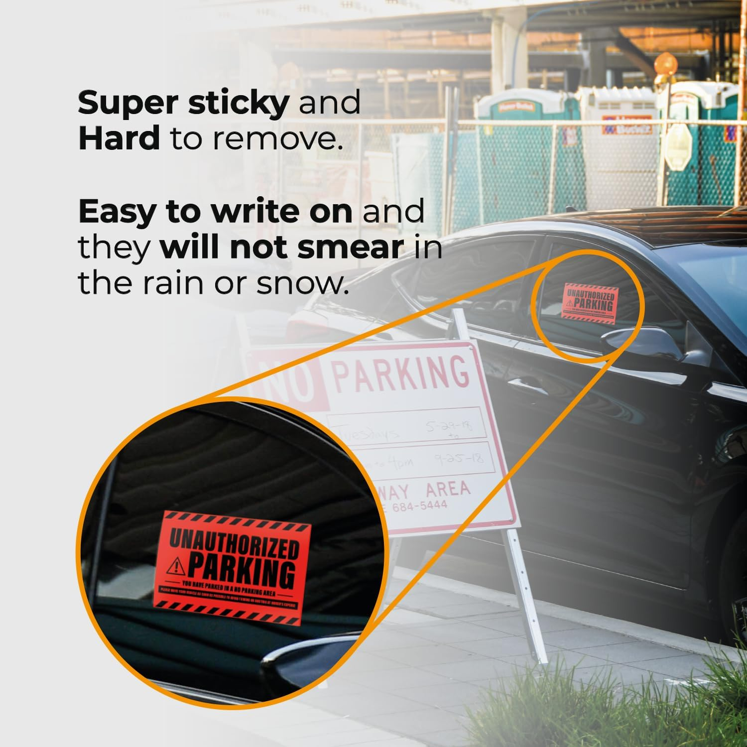100 Mess Parking Violation Stickers - Hard to Remove - No/Unauthorized Parking Warning Stickers - Super Sticky - 8X5 in (Red, 100)
