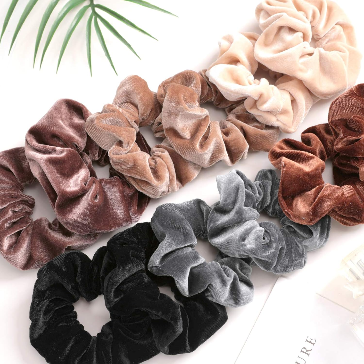 VENUSTE Scrunchies for Women, Premium Velvet Scrunchy for Hair, Neutral Colors Elastic Thick Bands, Soft Ropes Ponytail Holder Hair Accessories, 12 Pack image number 4