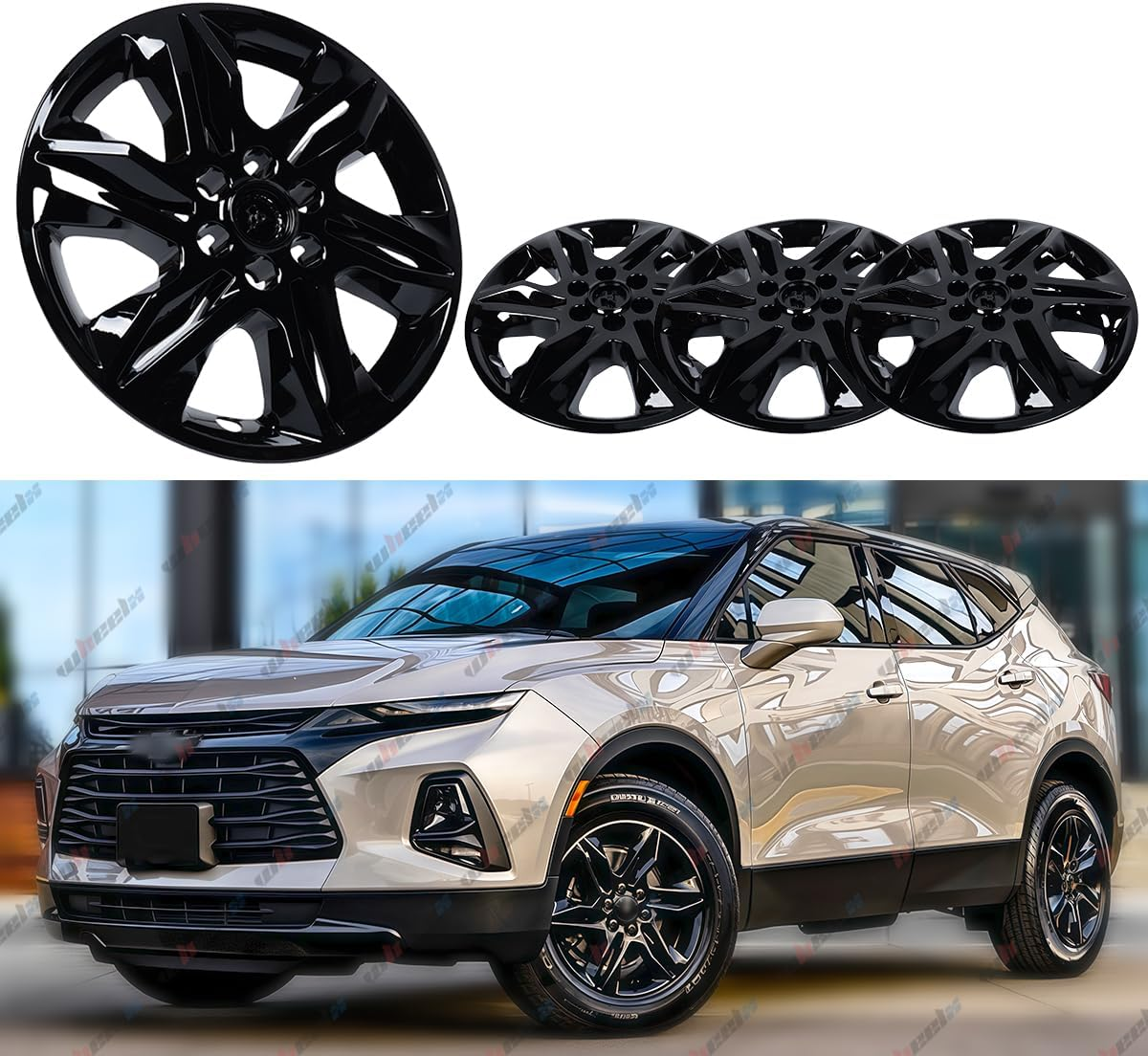 18" Inch Hubcap Wheel Skin Covers Compatible with 2019-2022 Chevy Blazer L & LT, Durable ABS Plastic Rim Covers (Set of 4), Fit for Standard Wheels - Snap on Tire Cover Replacement