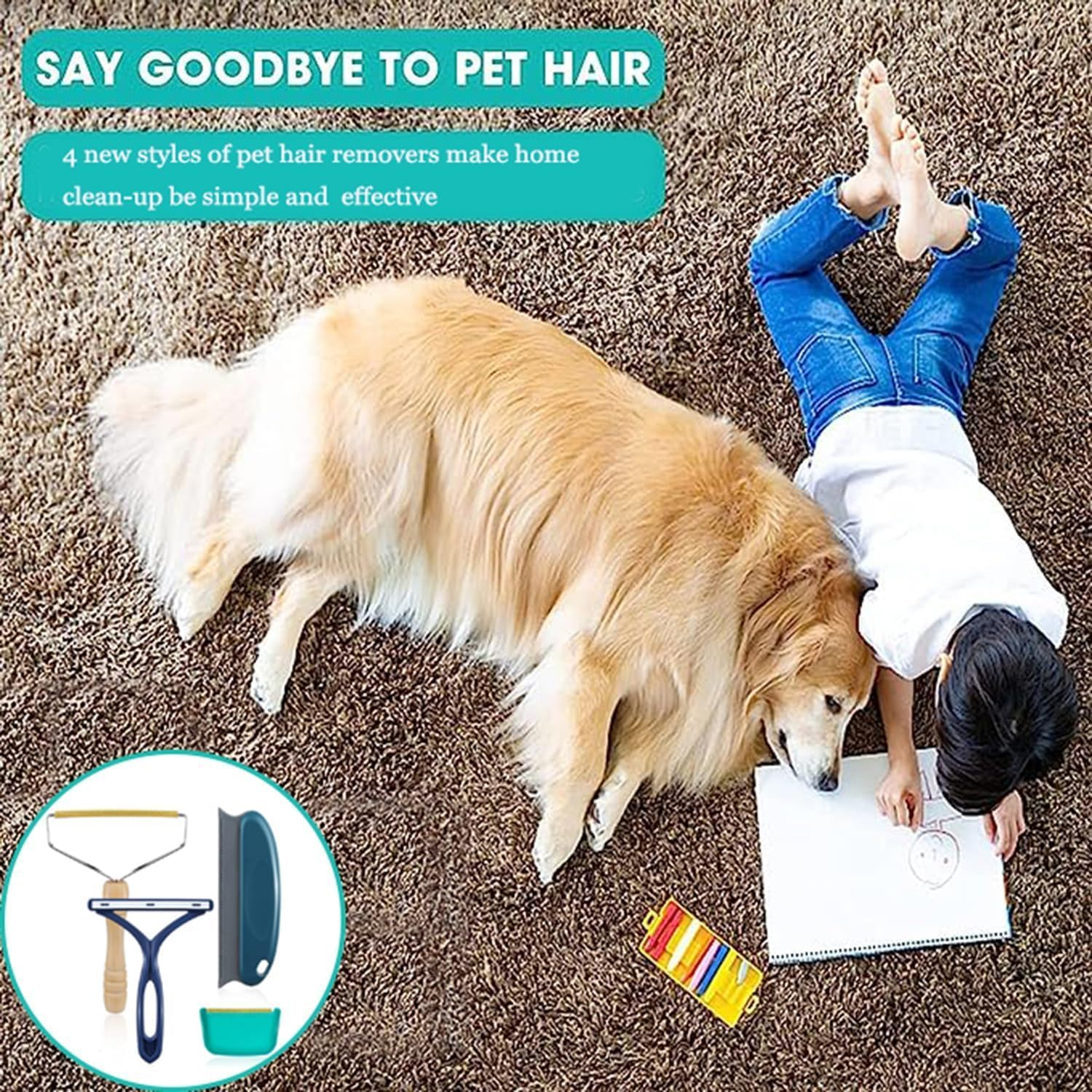 4Pcs Portable Lint Shaver Carpet Hair Remover Set, Lint Brush and Scraper for Pet Hair, Carpet Scraper Dog Hair Remover, Portable Lint Shaver Pet Hair Remover image number 1