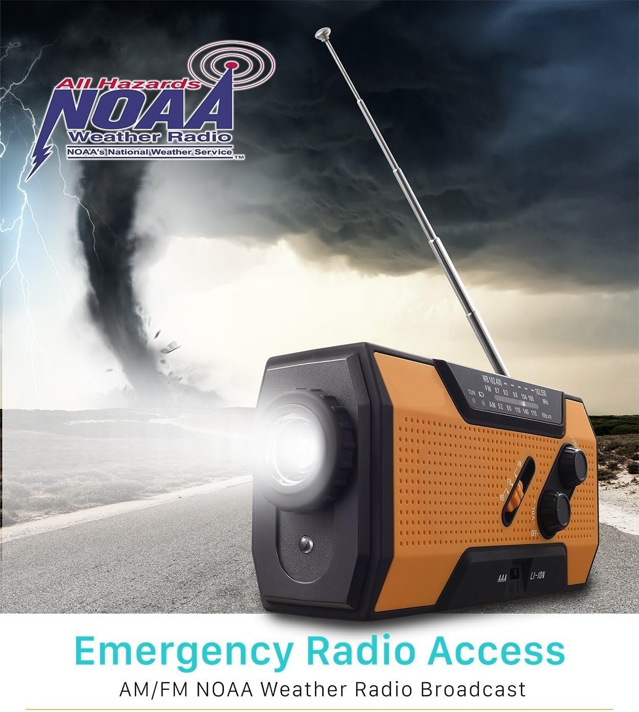 YASMITA Emergency Weather Radio (Model A1) NOAA/AM/FM with 7400Mwh Portable Power Bank, Usb/Solar/Hand Crank Charging, Battery Operated, SOS Alarm & Flashlight for Indoor/Outdoor Emergencies image number 1