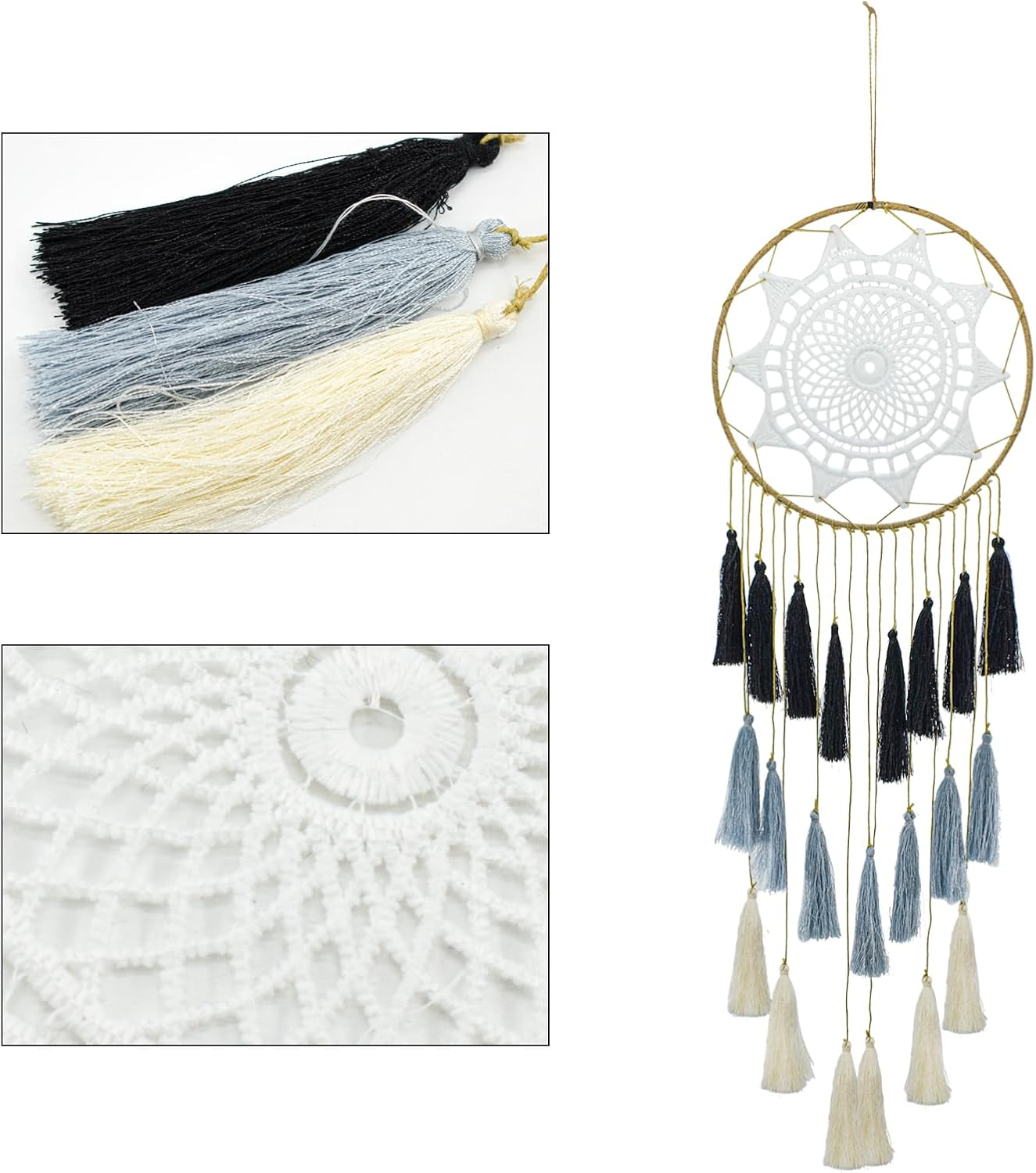 Mrmrkura Dream Catchers Wall Decor for Bedroom, Dreamcatcher Teen Bedroom Decor Boho Macrame Wall Hanging Home Decor, Sun Dream Catcher for Girls, Boys, Gift, Wedding (Black) image number 1