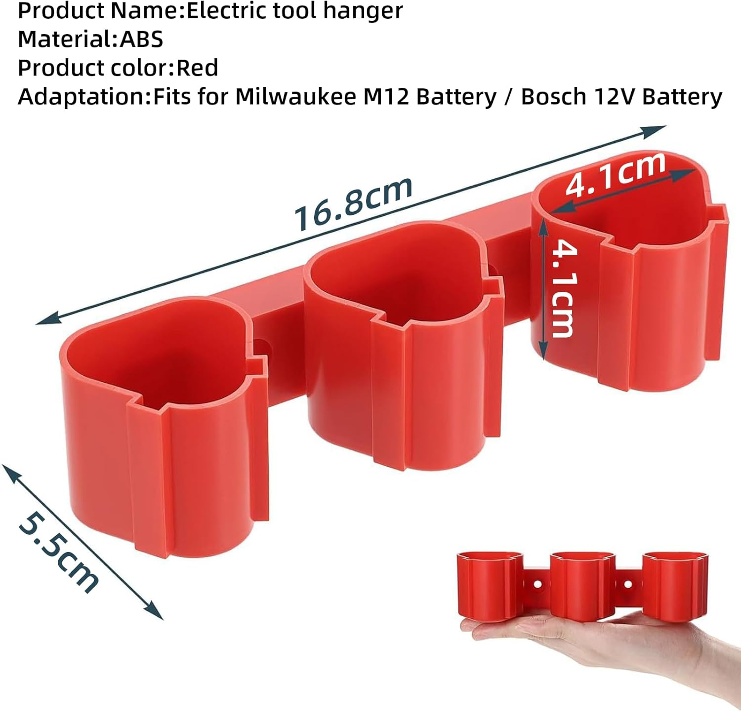 3Pcs 3-In-1 Battery Holders Compatible with Milwaukee M12 - Universal Battery Storage Holder for Milwaukee M12/Makita/Bosch 12V Batteries, Heavy Duty Tool Battery Organizer with Slots