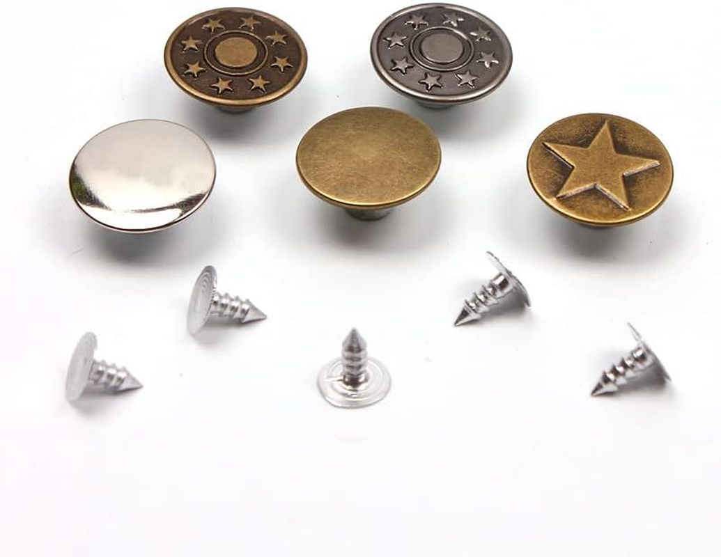 50 Sets Jeans Replacement Buttons, Betterjonny 17Mm Metal Buttons for Jeans Detachable Adjustable Jean Button Replacement with Plastic Storage Case for Jeans, Jackets, Shoe Caps (5 Types, 10 Each) image number 2