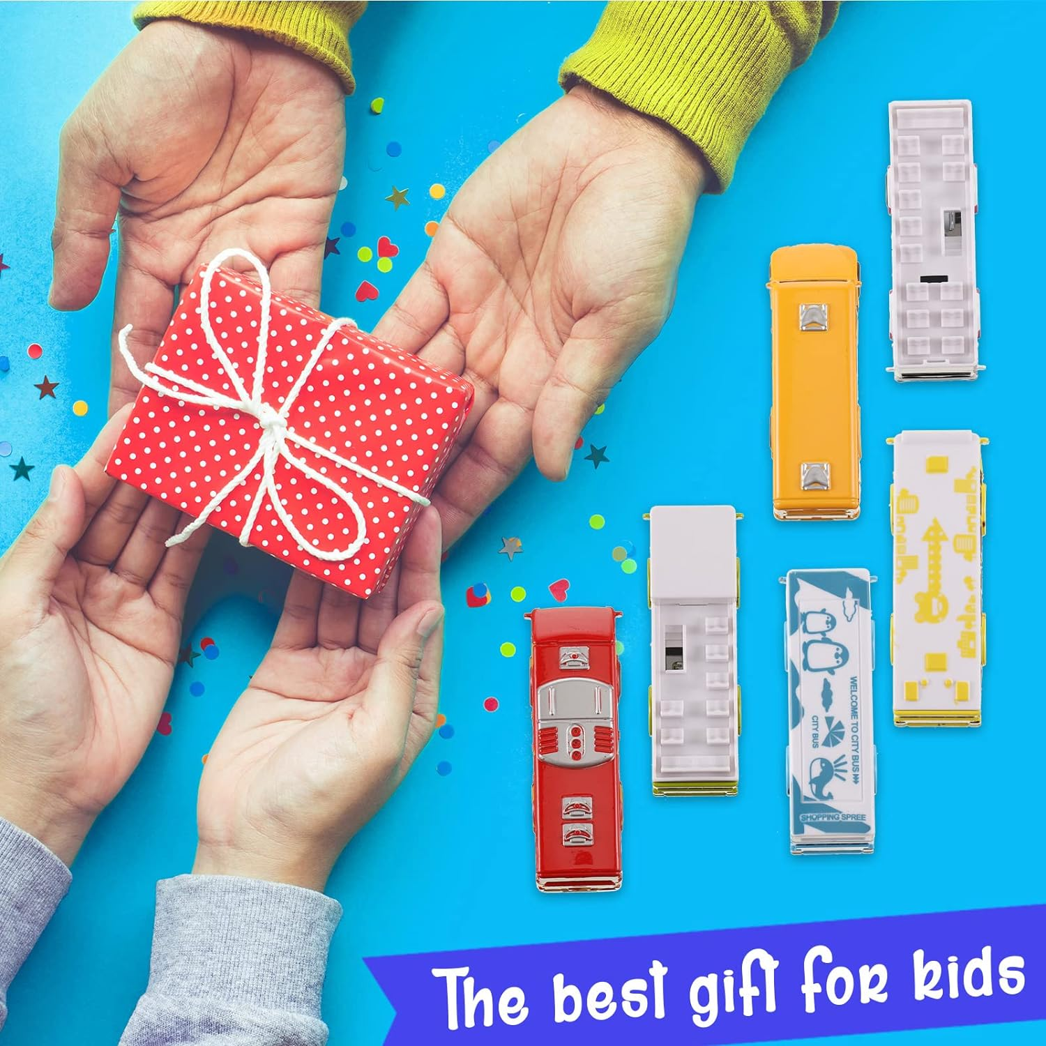 6 Pcs School Bus Toy Bus Toys Cars Set Toy Bus Die Cast Metal Cars City Bus Double Decker Friction Powered Cars Play Toys Gift Play Vehicle with Opening Doors, 6 Styles image number 2